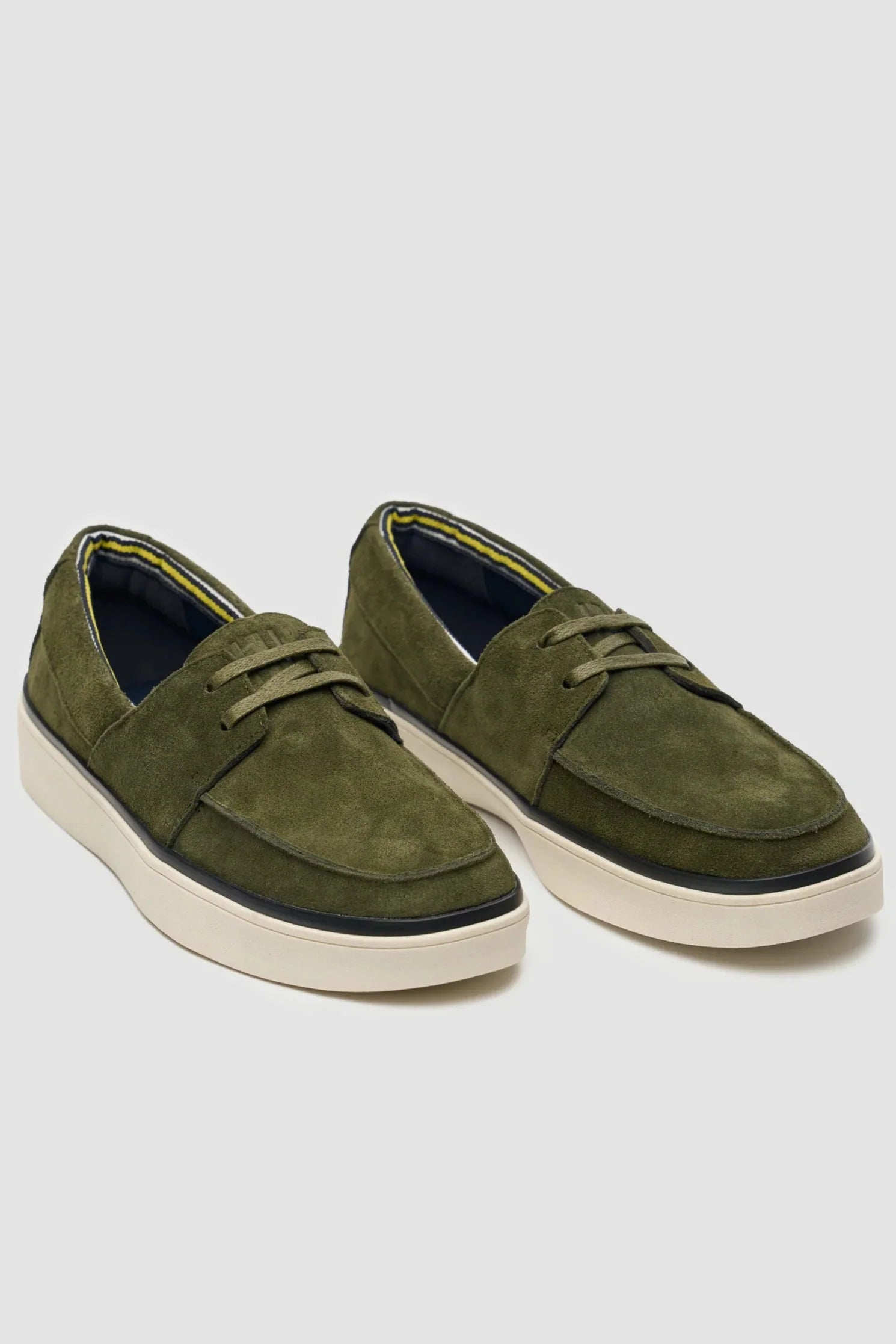 Men's olive green casual suede slip-on loafers, AMALFI.