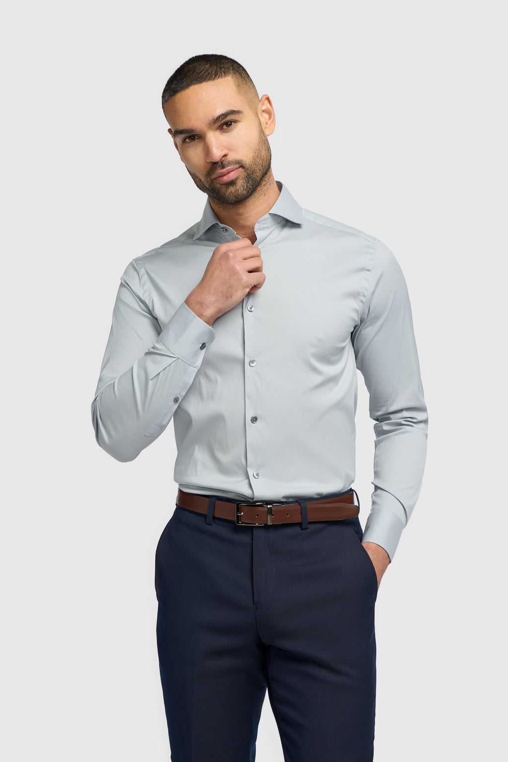 Men’s ice blue cotton shirt slim fit classic collar
