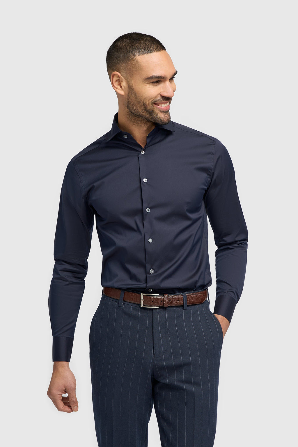 Men’s navy blue cotton shirt slim fit classic collar