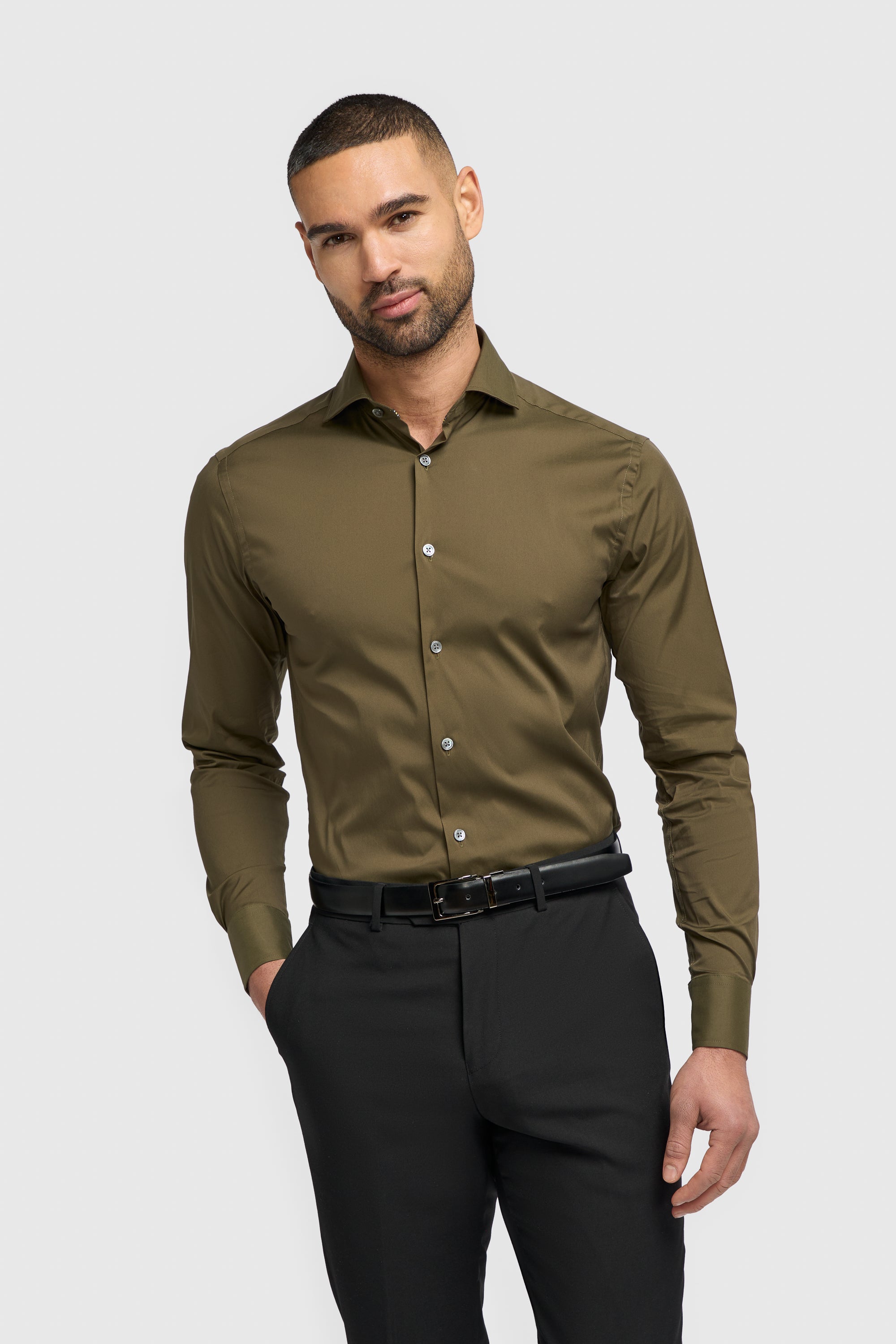 Men’s black cotton shirt slim fit classic collar long sleeve
