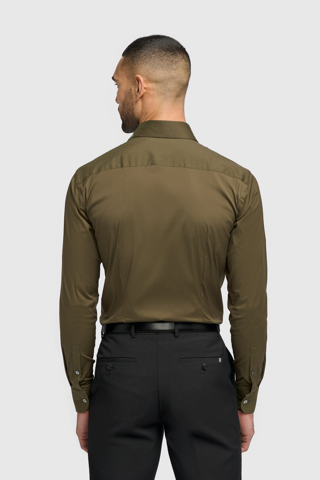 Men's Cotton Blend Slim Fit Dress Shirt - MONACO - Olive Green Back Picture