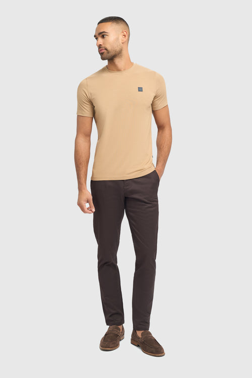 Men's Cotton Chino Trousers - DAKOTA - Chocolate Brown Model Front Picture