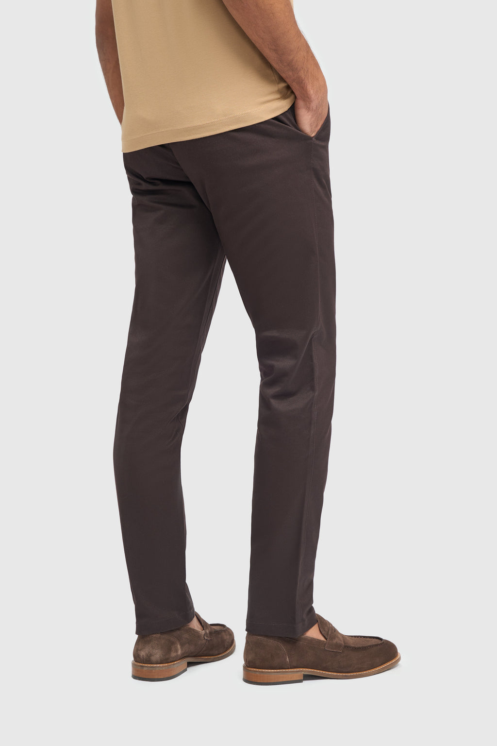 Men's Cotton Chino Trousers - DAKOTA - Chocolate Brown Trousers Back Picture