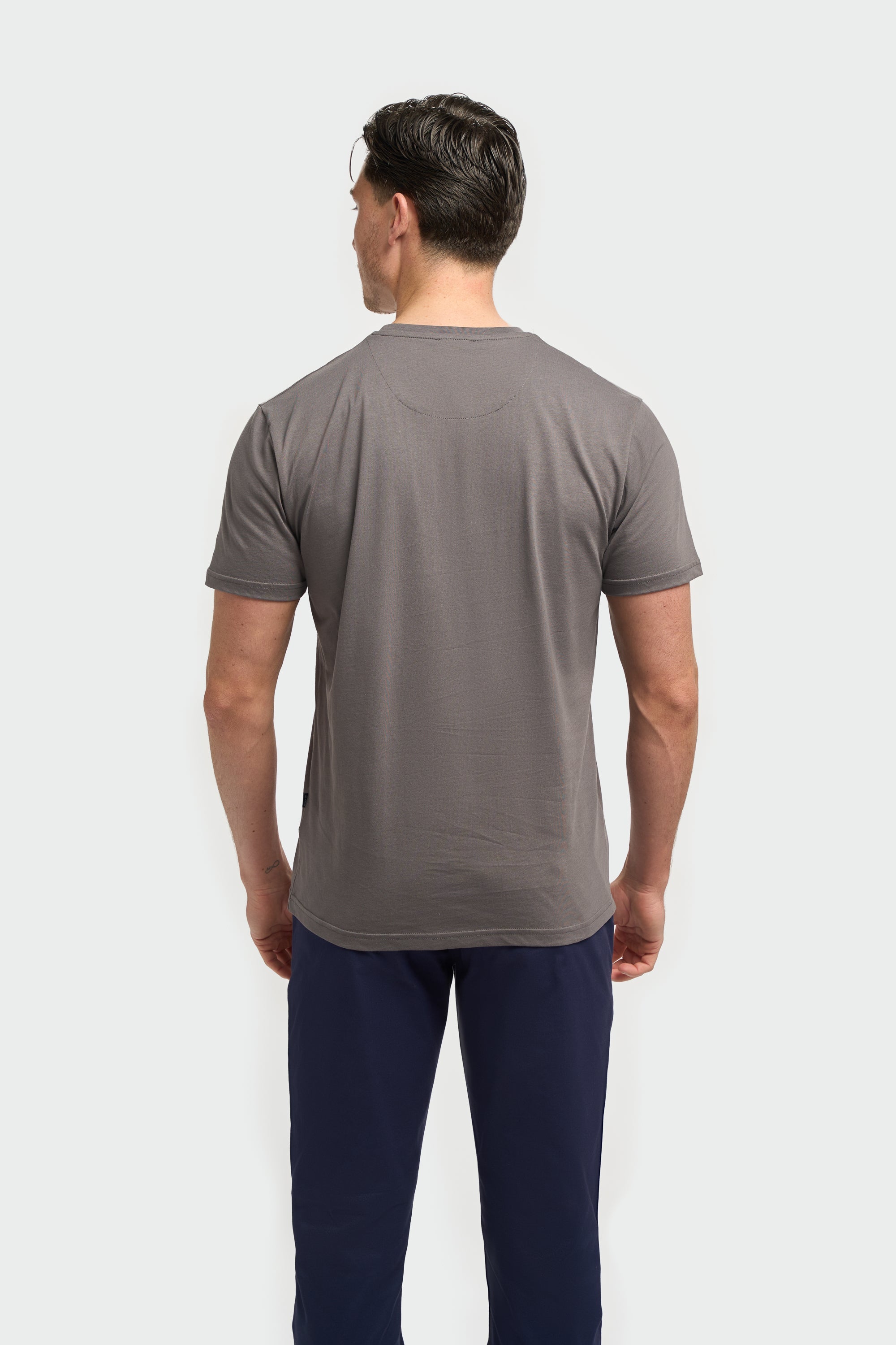 Men’s Cotton Crew Neck T-Shirt - Sanchez - Charcoal Grey Model Back Picture