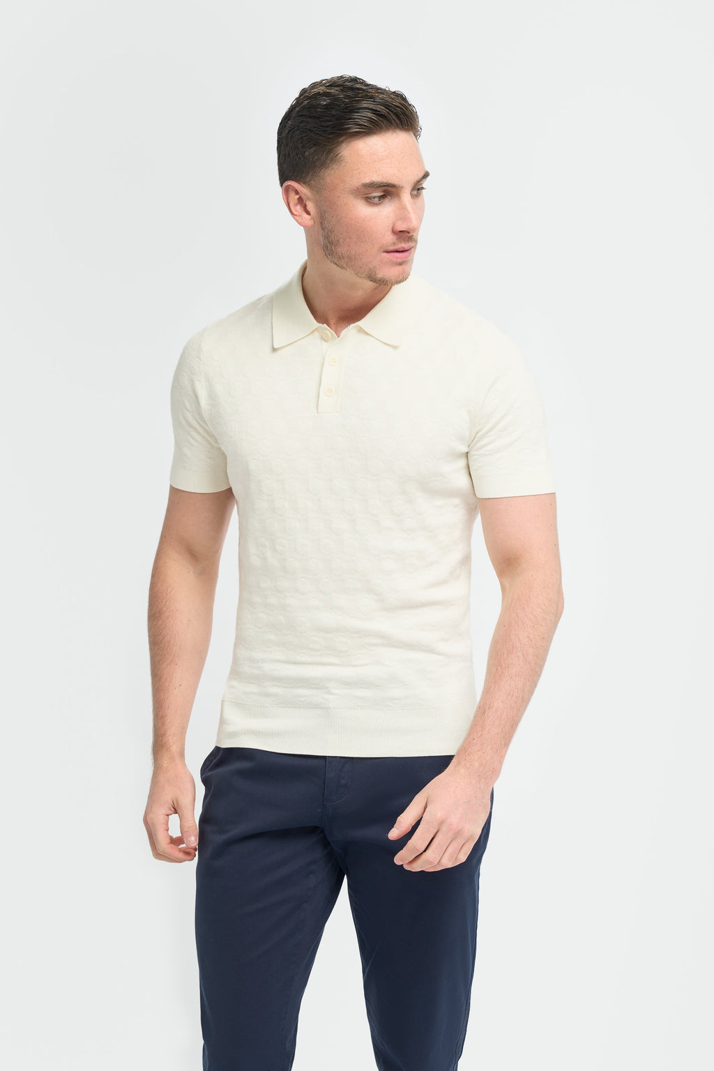 Men’s knit cotton polo shirt, short sleeves, slim fit