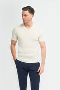 Men’s cotton knit polo shirt with Johnny collar, short sleeve