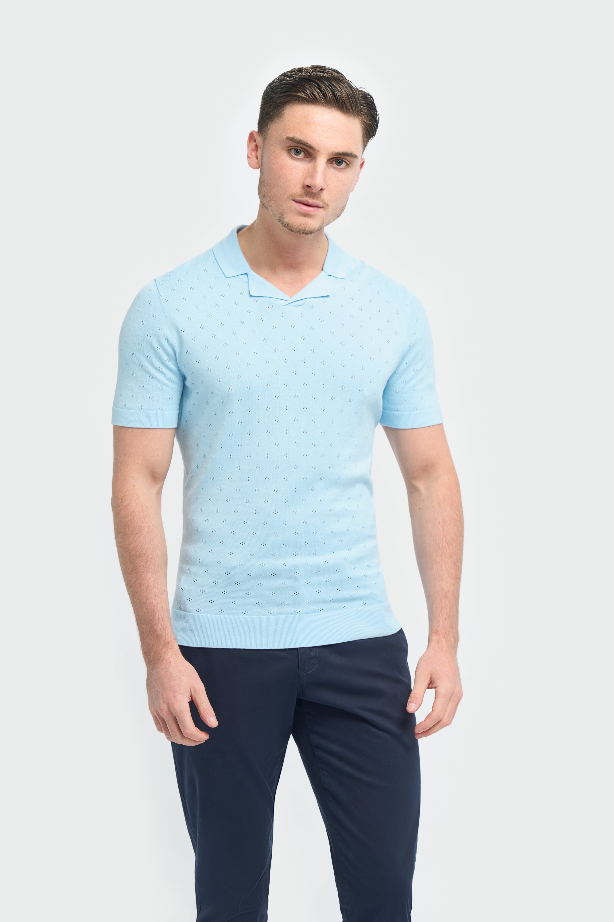 Men’s cotton knit polo shirt with Johnny collar, short sleeve