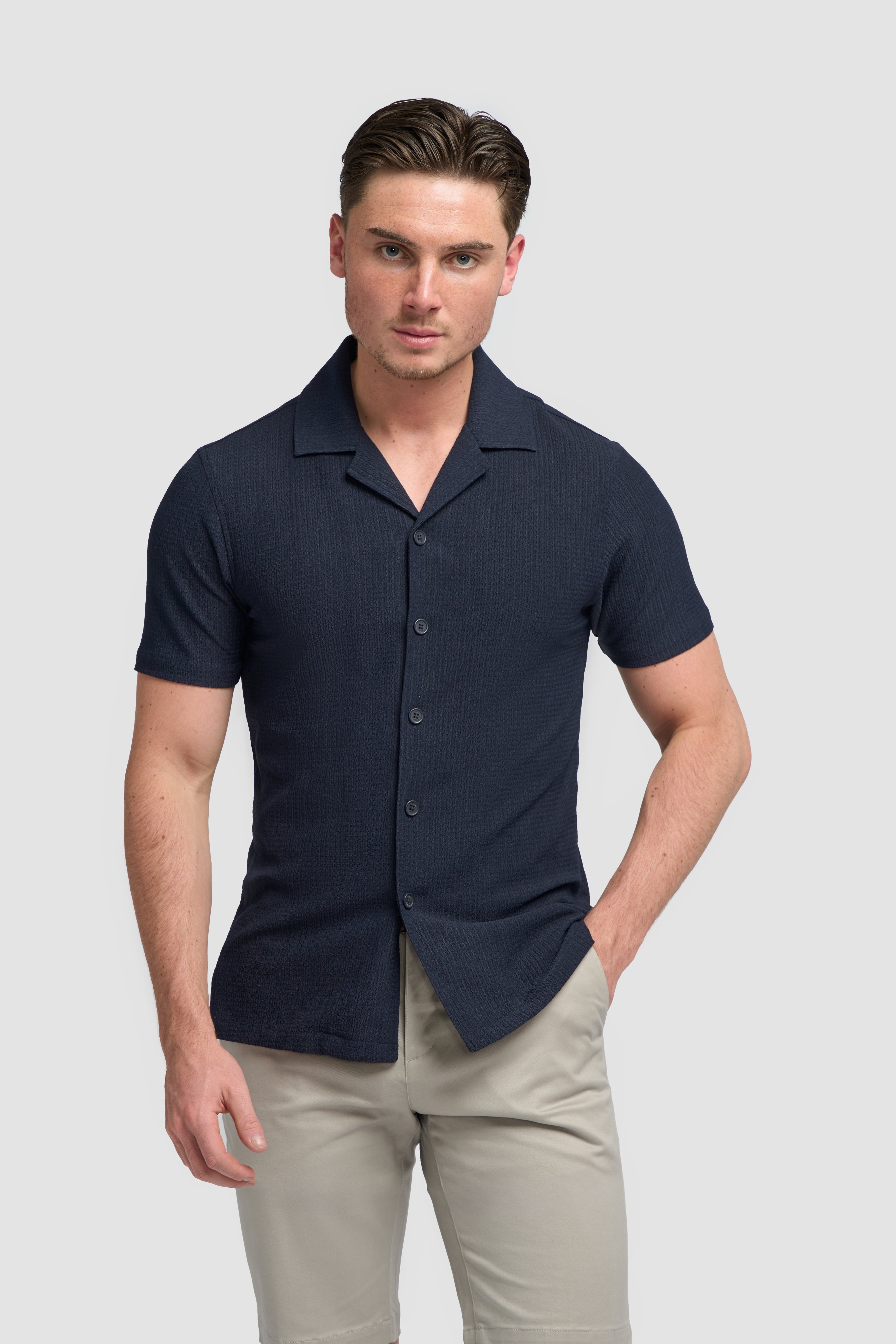 Men’s cotton knit shirt short sleeve textured knit