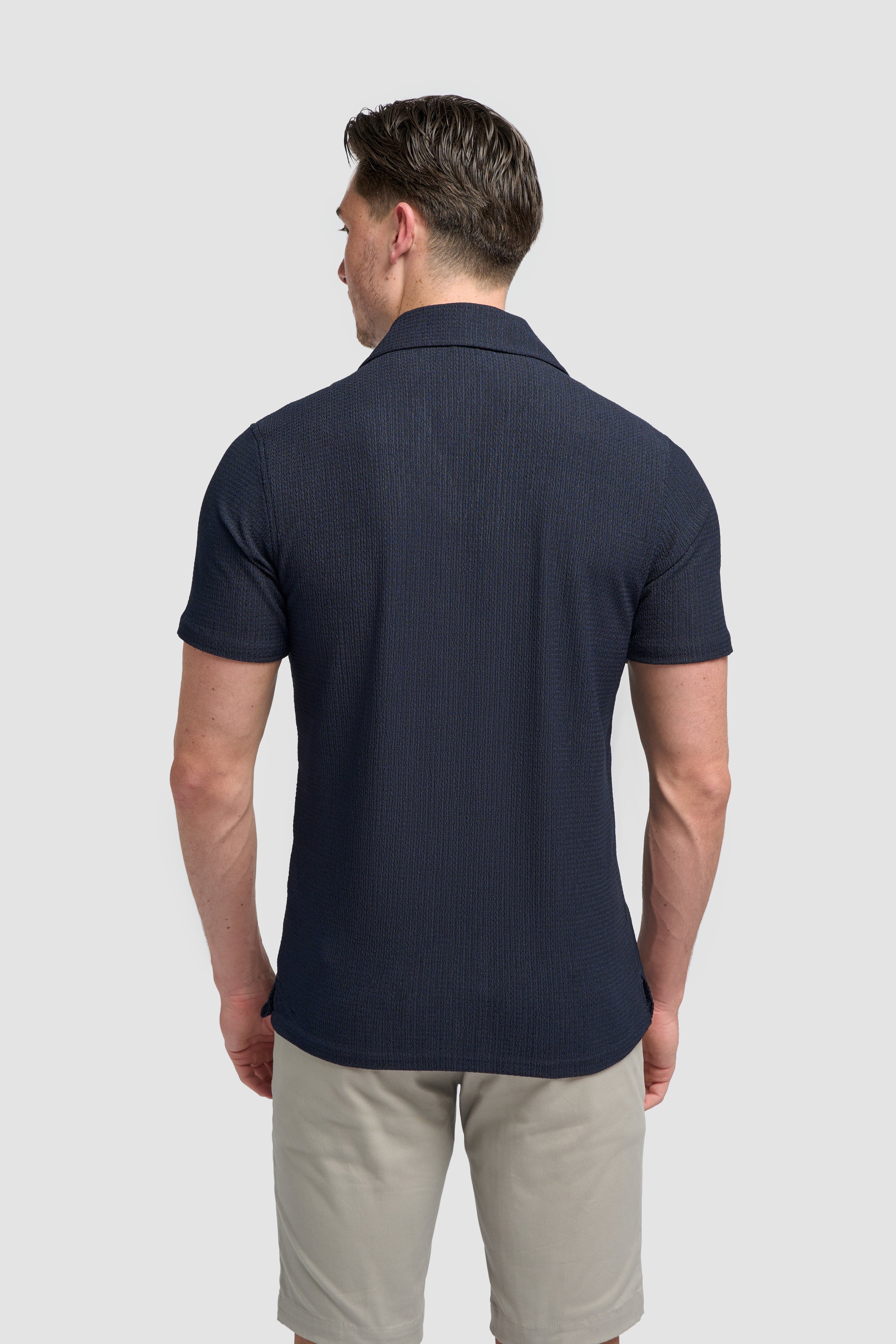 Men’s Cotton Short Sleeve Knit Shirt - Silva - Navy Back Picture