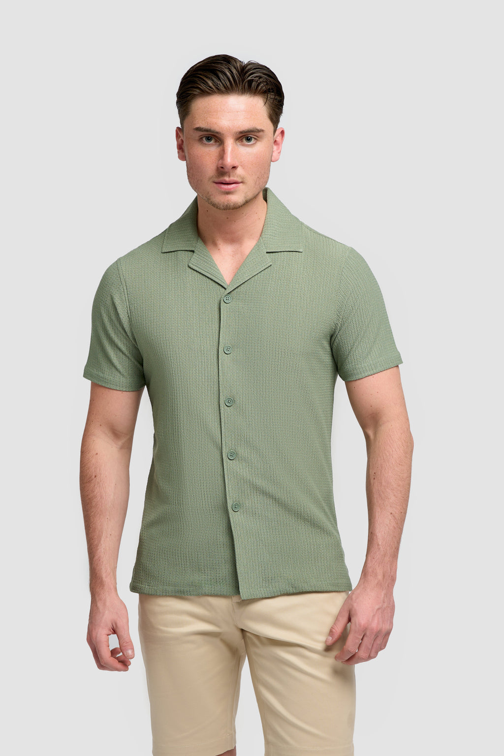 Men’s cotton knit shirt short sleeve Johnny collar