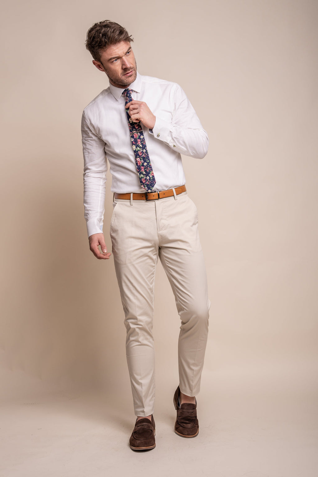Men's Cotton Slim Fit Formal Trousers  - MARIO - Beige Fawn