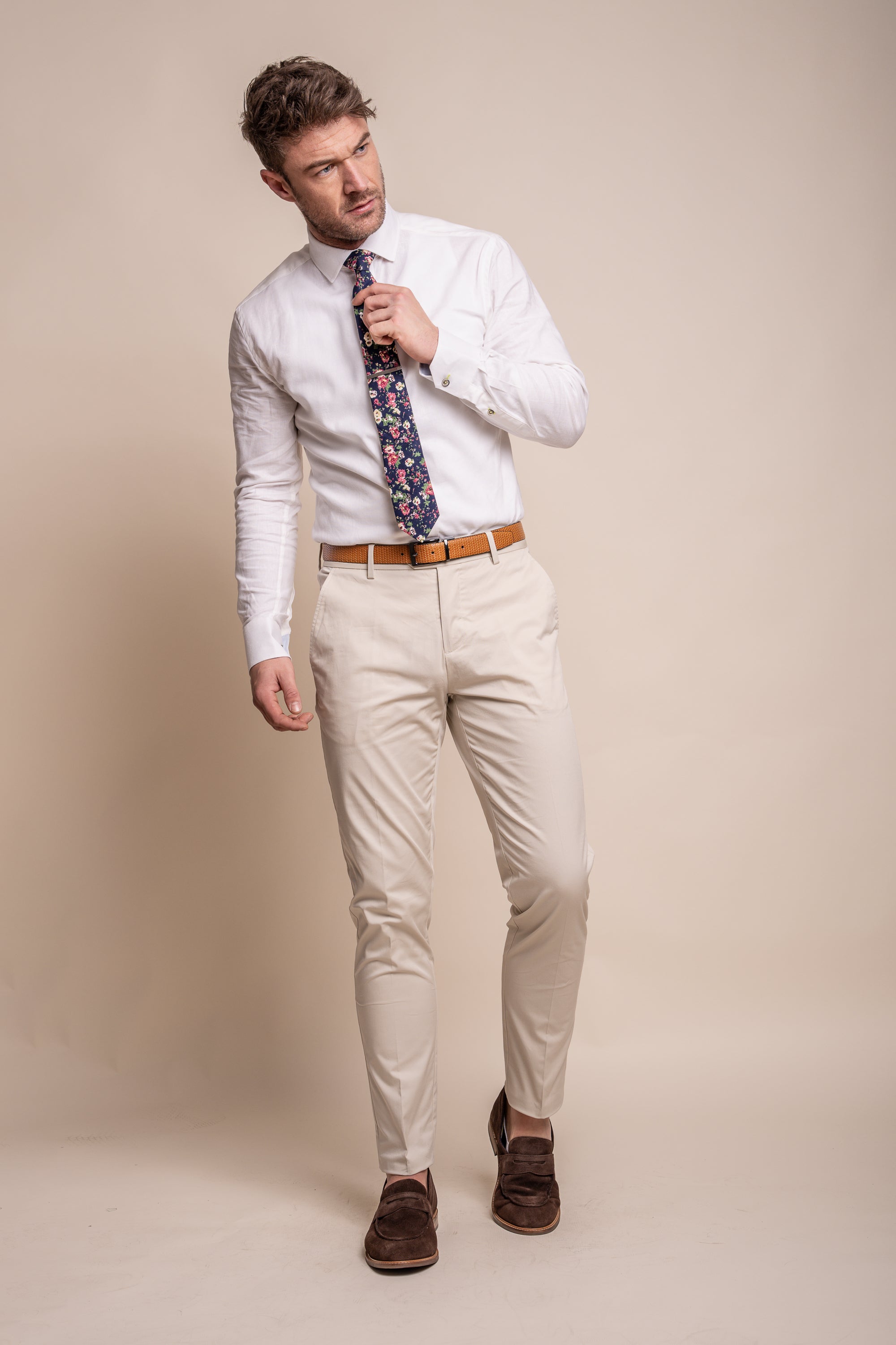 Men's Cotton Slim Fit Formal Trousers  - MARIO - Beige Fawn