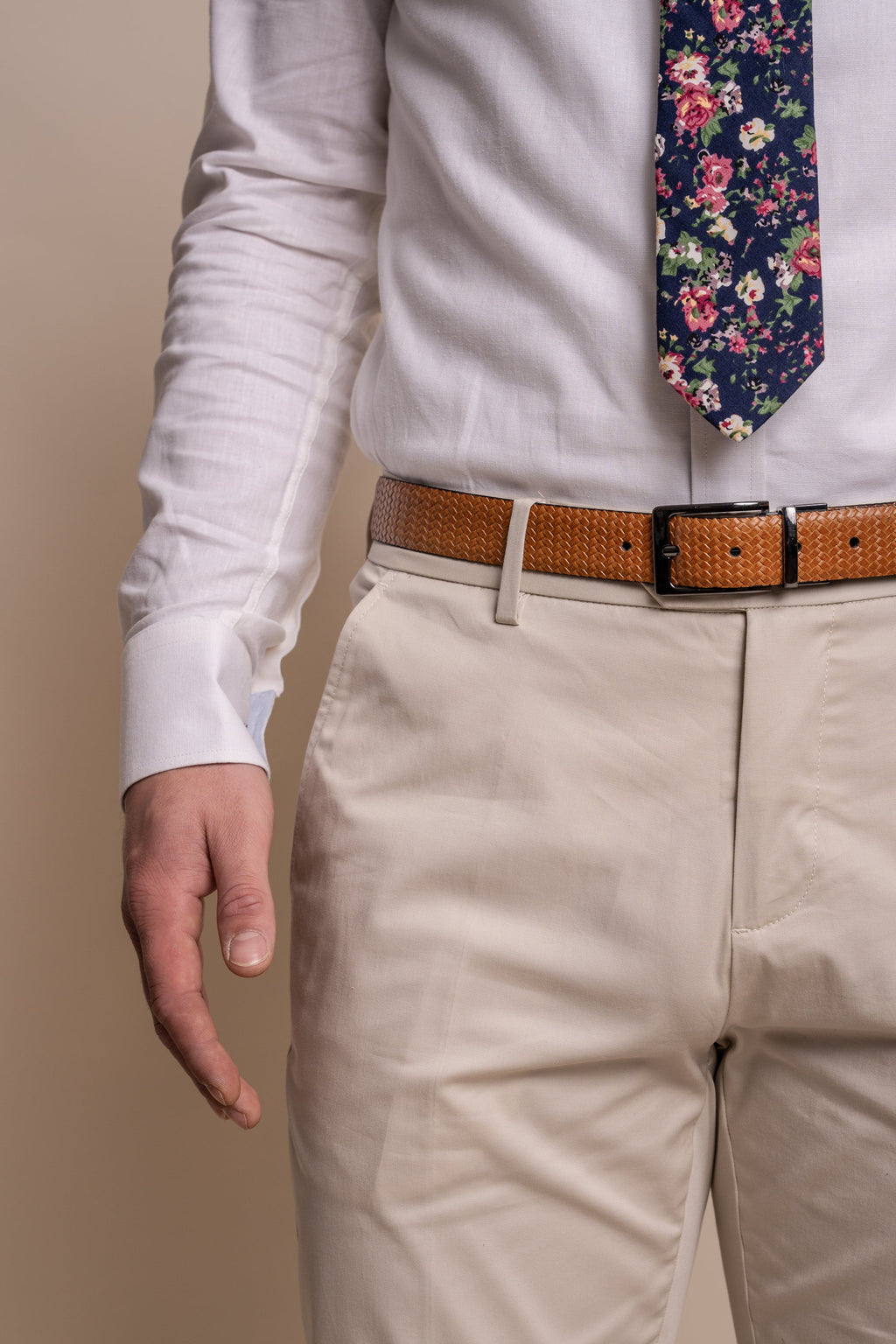 Men's Cotton Slim Fit Formal Trousers  - MARIO - Beige Fawn