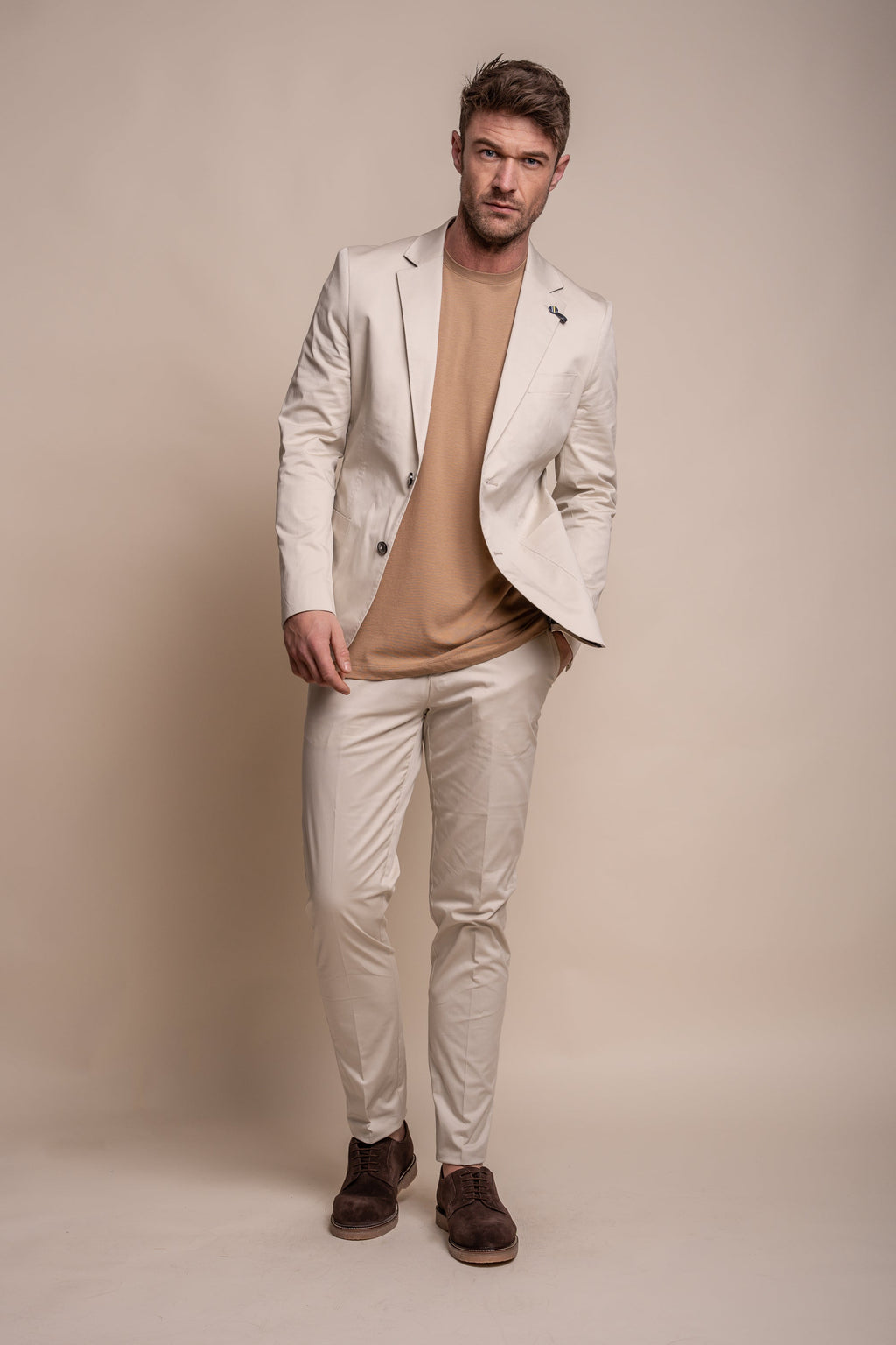 Men's Cotton Slim Fit Formal Trousers  - MARIO - Beige Fawn