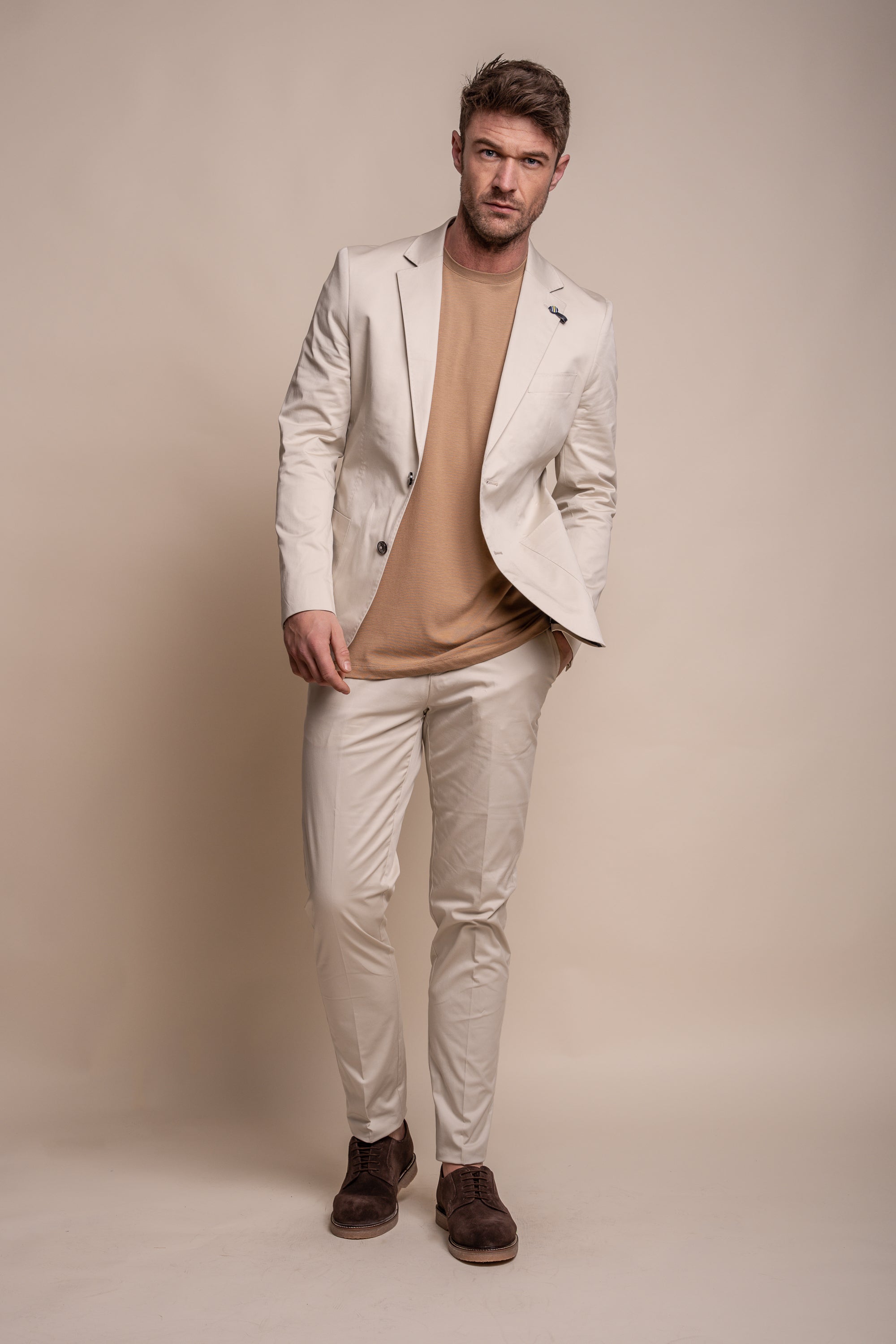 Men's Cotton Slim Fit Formal Trousers  - MARIO - Beige Fawn