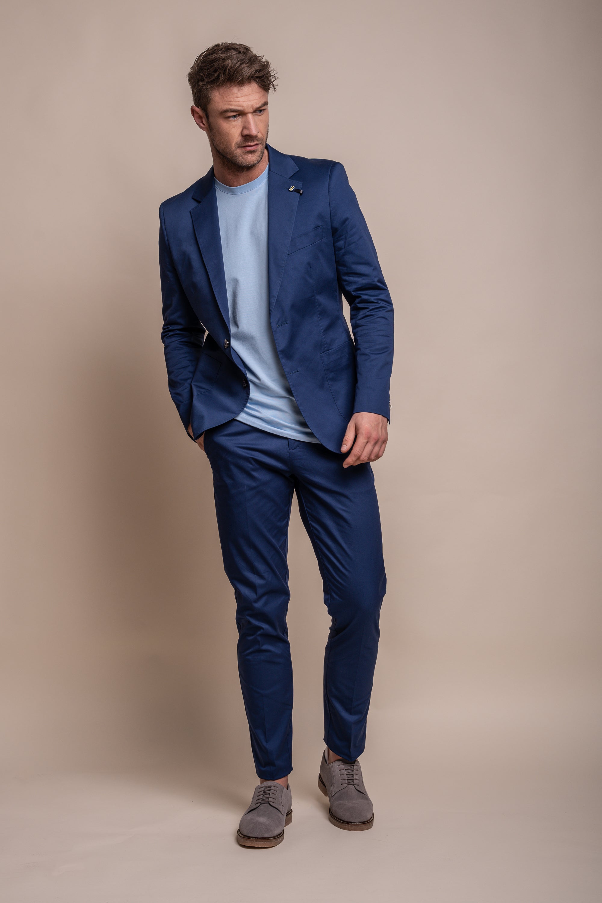 Men's Cotton Slim Fit Formal Trousers  - MARIO - Electric Blue