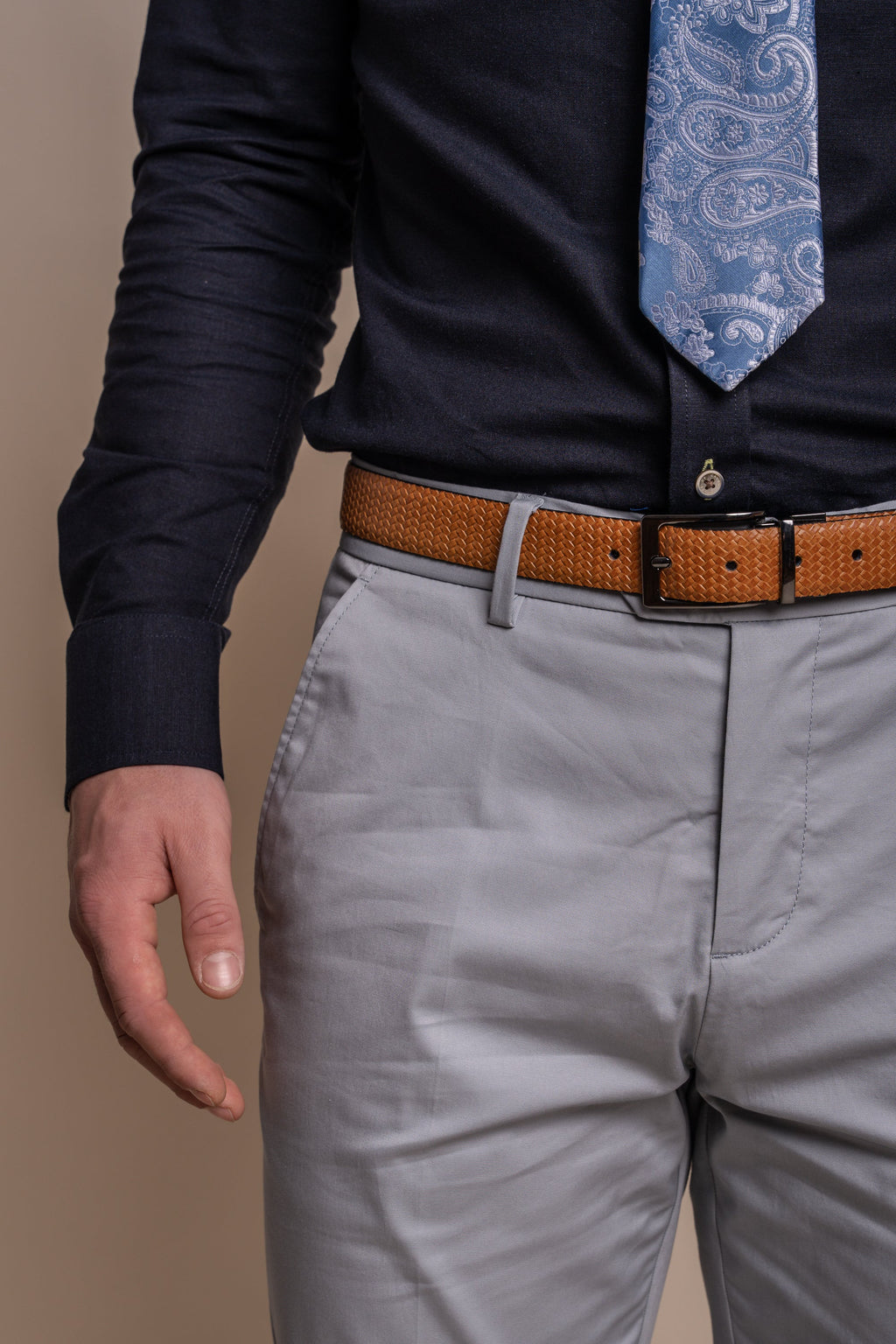 Men's Cotton Slim Fit Formal Trousers  - MARIO - Ice Blue