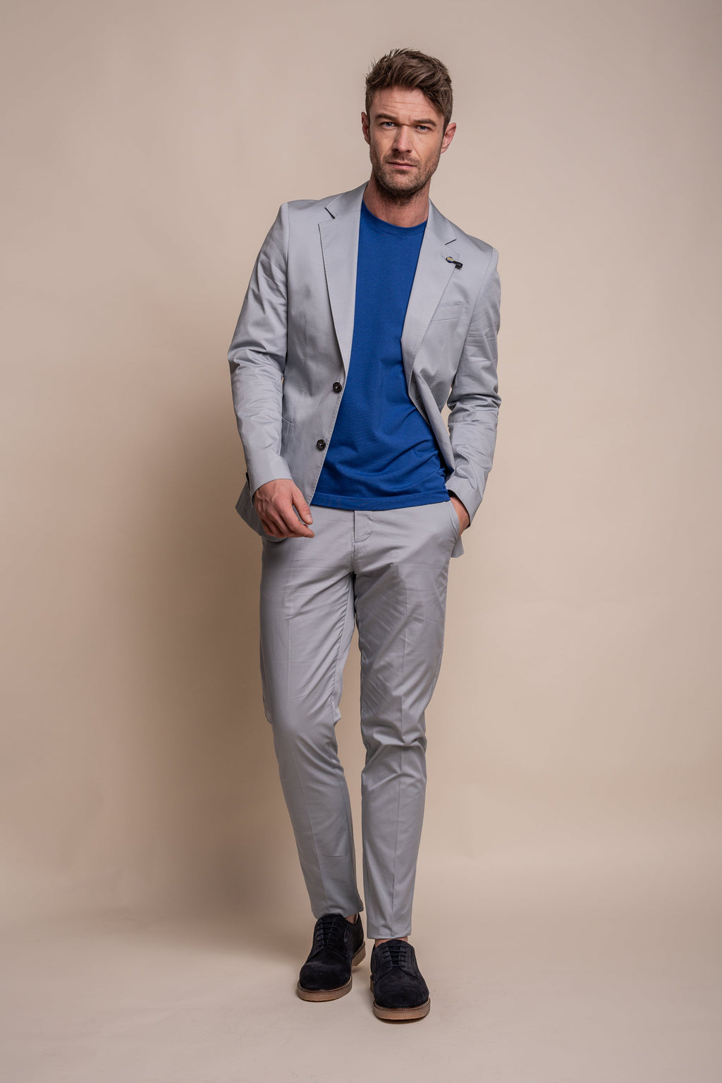 Men's Cotton Slim Fit Formal Trousers  - MARIO - Ice Blue