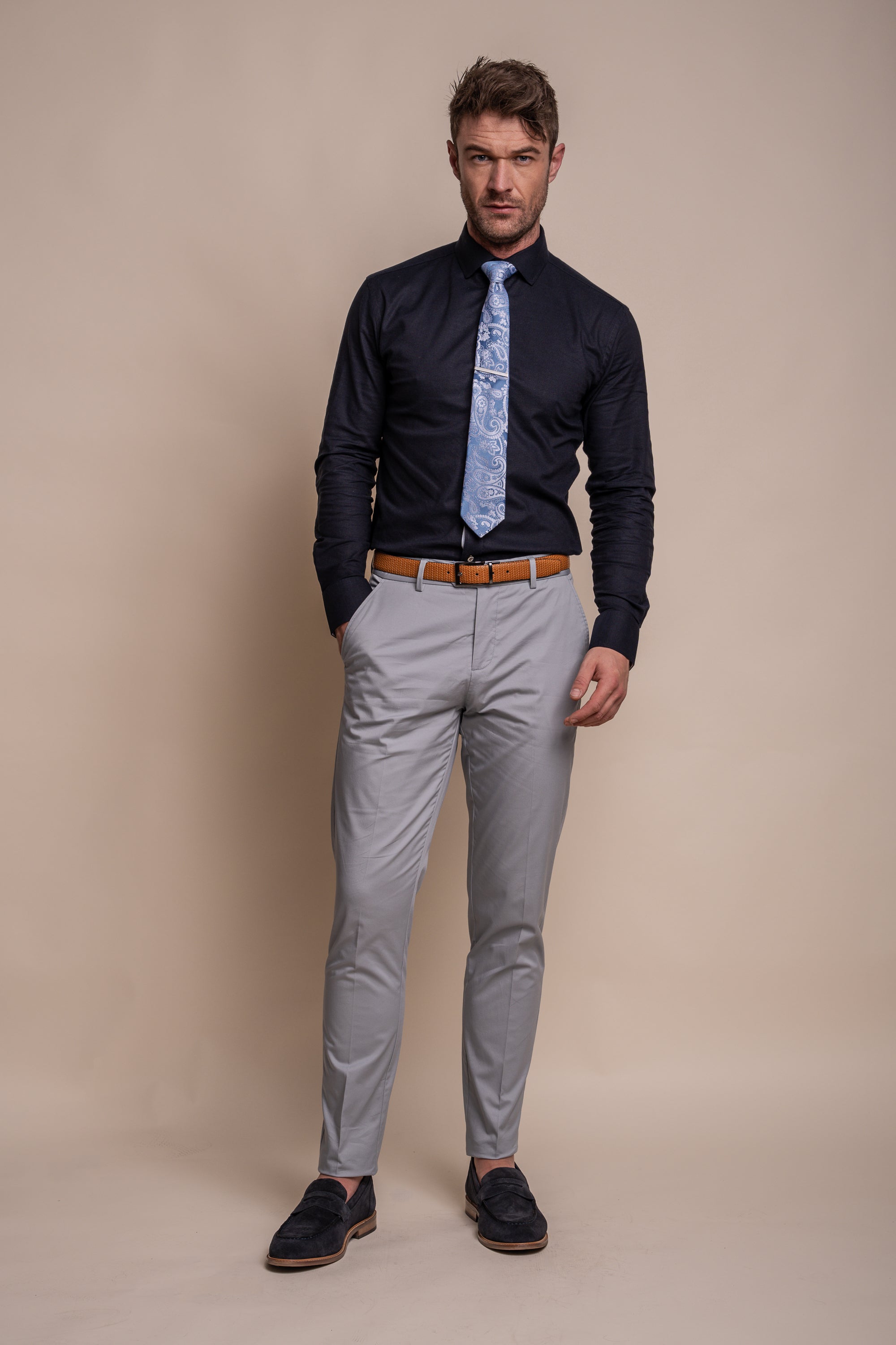 Men's Cotton Slim Fit Formal Trousers  - MARIO - Ice Blue