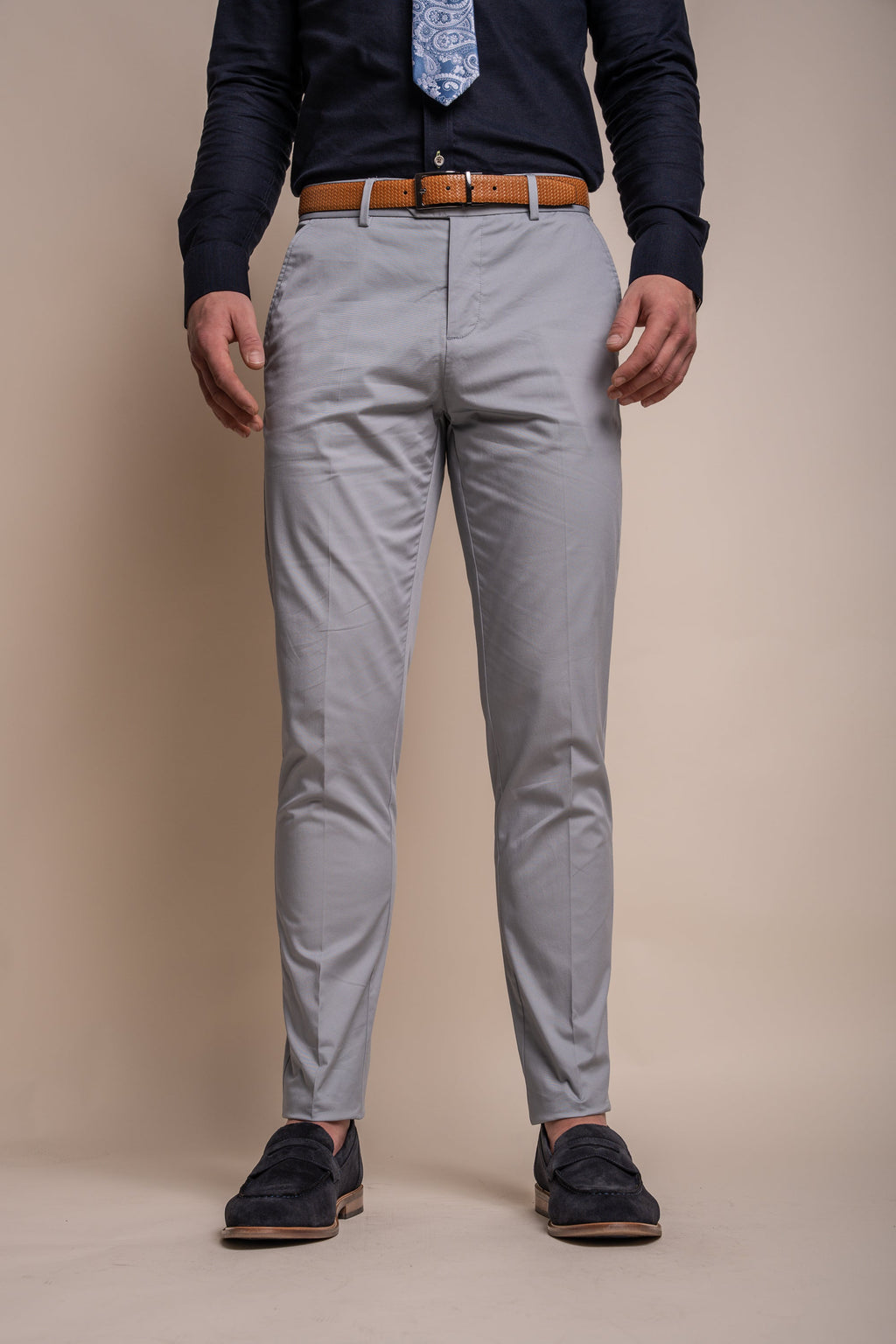 Men's Cotton Slim Fit Formal Trousers  - MARIO - Ice Blue