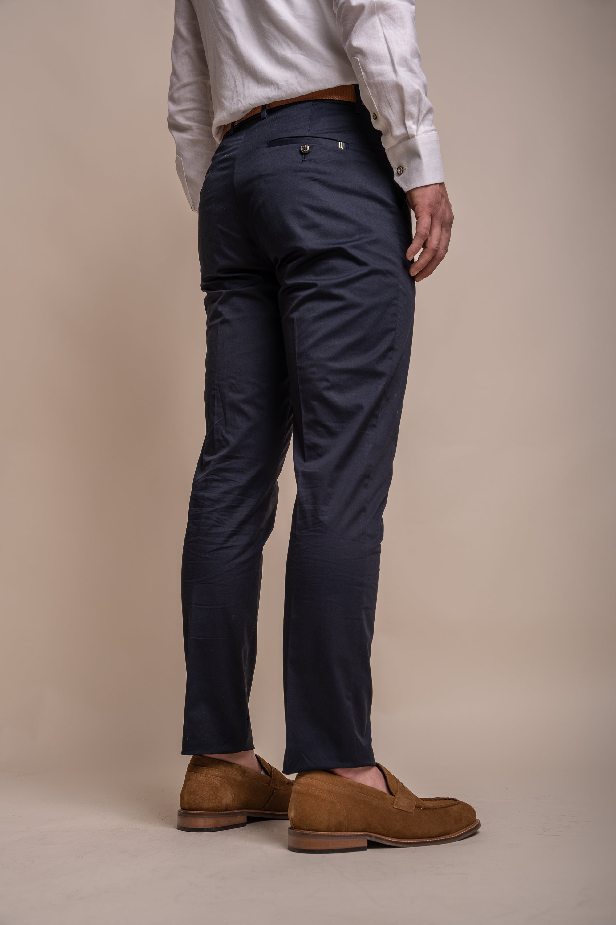Men's Cotton Slim Fit Formal Trousers  - MARIO - Navy Blue