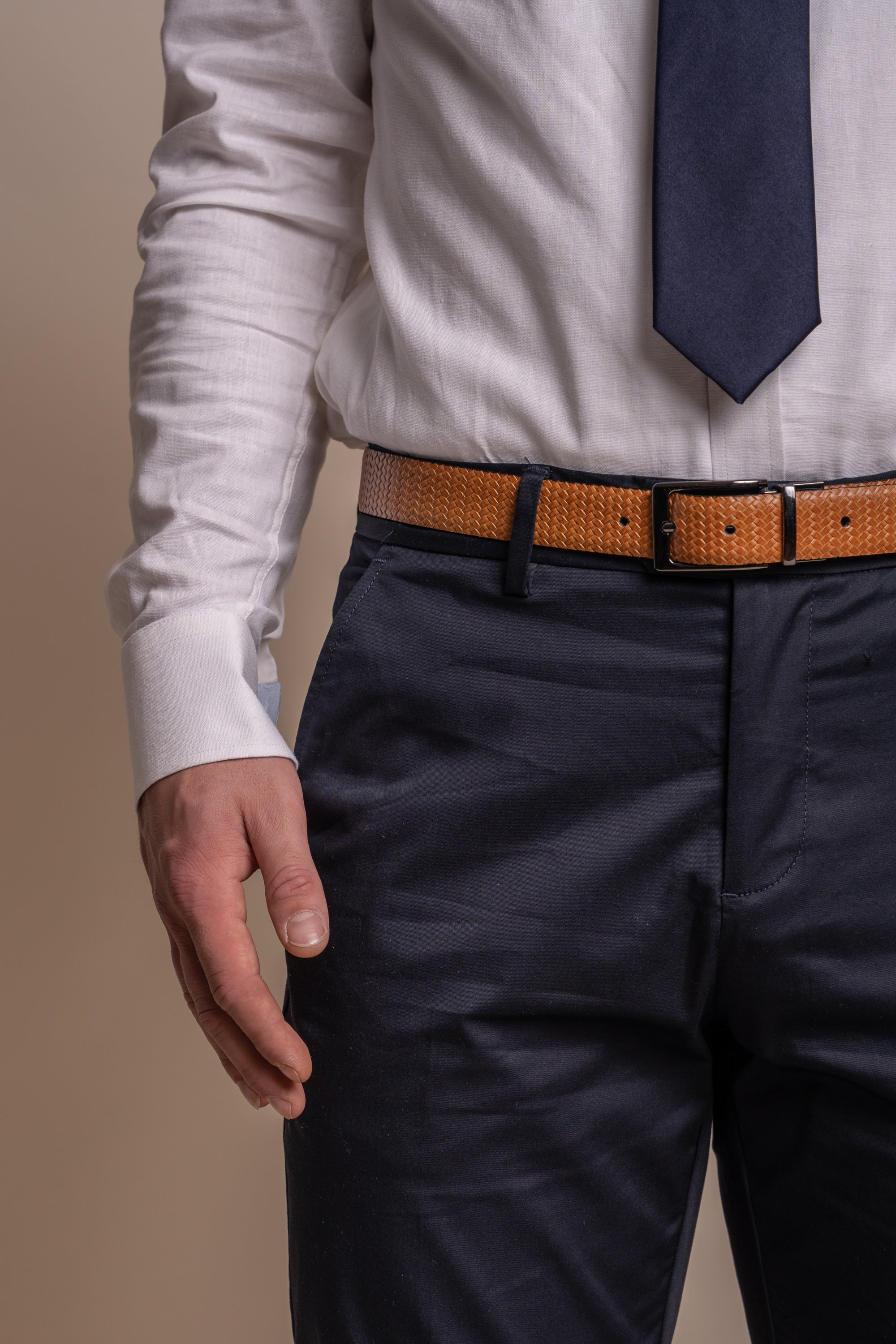 Men's Cotton Slim Fit Formal Trousers  - MARIO - Navy Blue