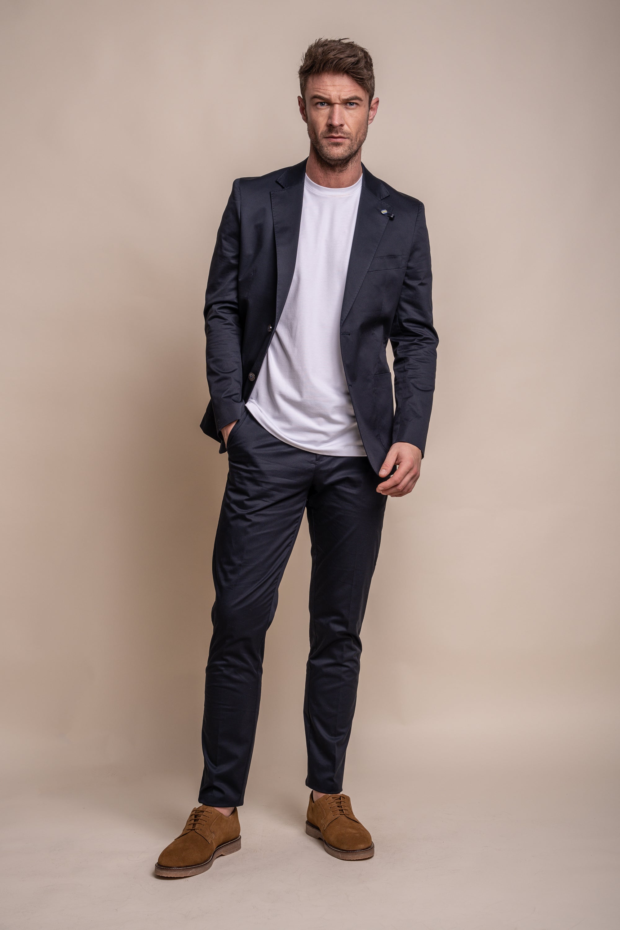 Men's Cotton Slim Fit Formal Trousers  - MARIO - Navy Blue