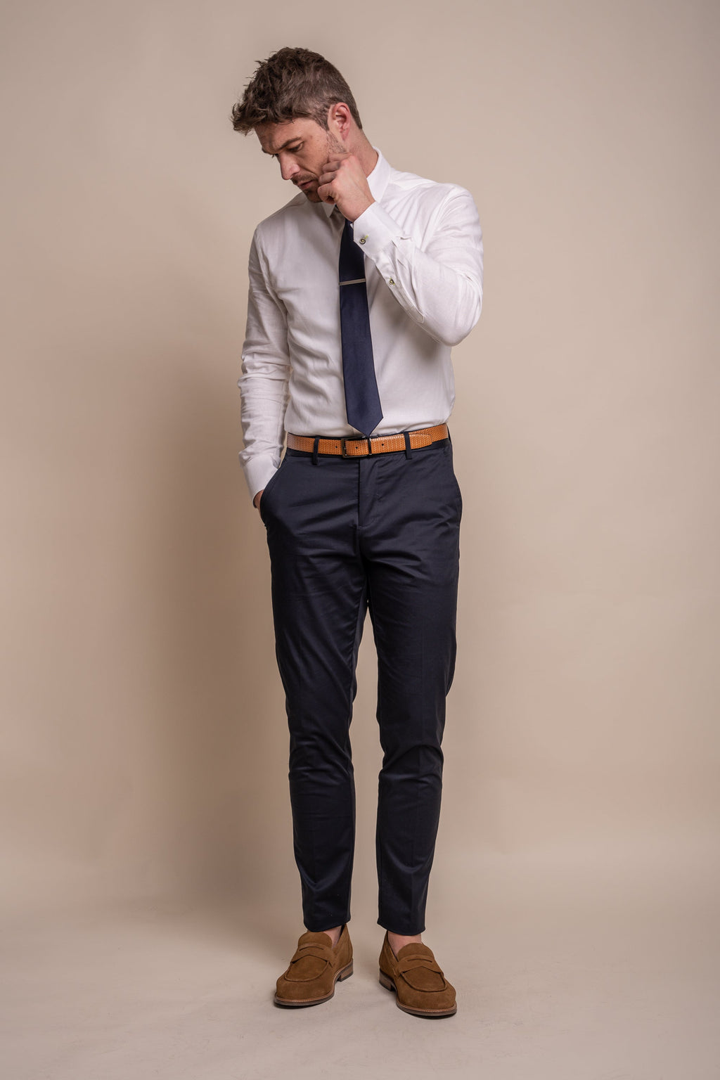 Men's Cotton Slim Fit Formal Trousers  - MARIO - Navy Blue