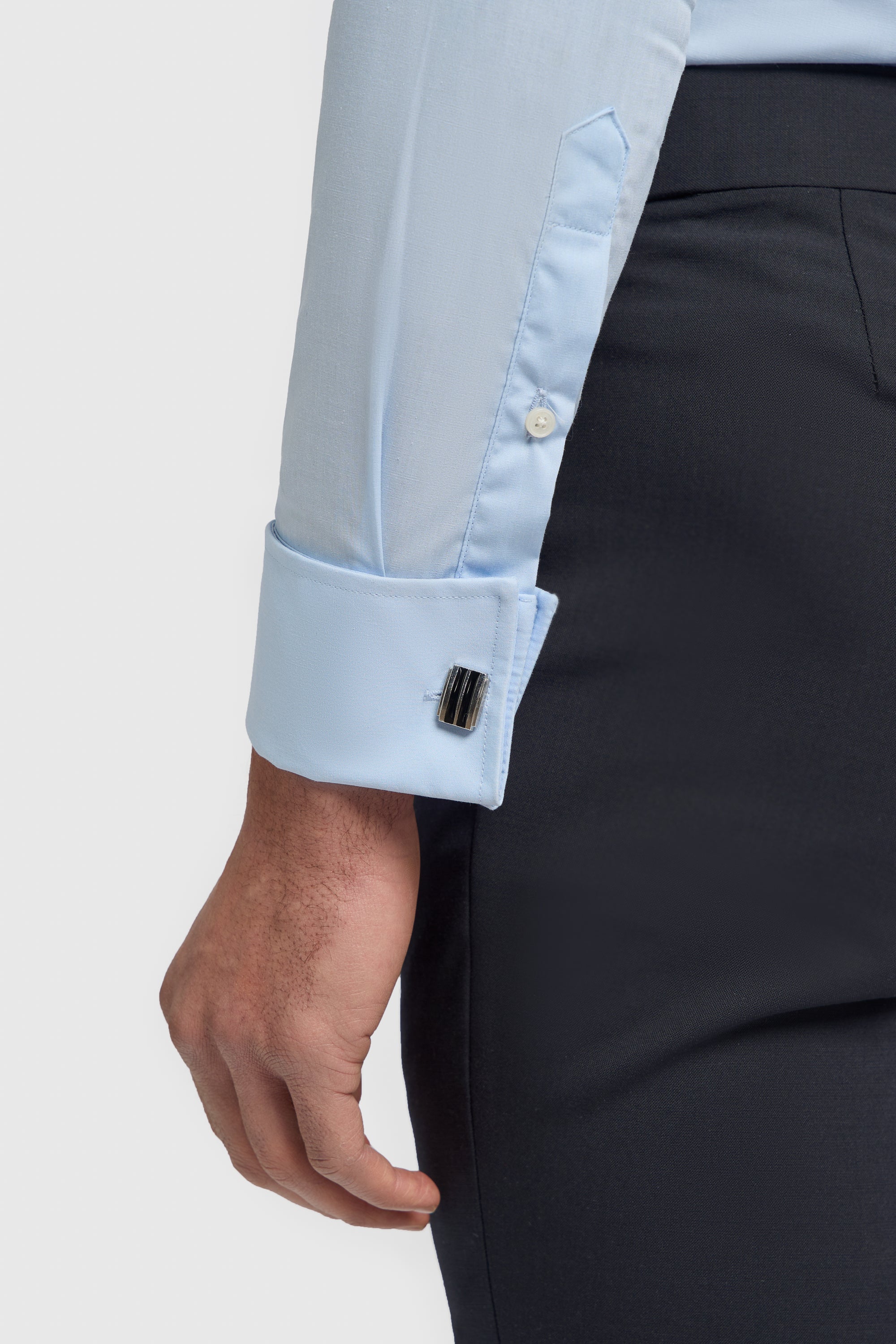 Men’s Double Cuff Long Sleeve Cotton Slim Fit Formal Shirt Detail Picture