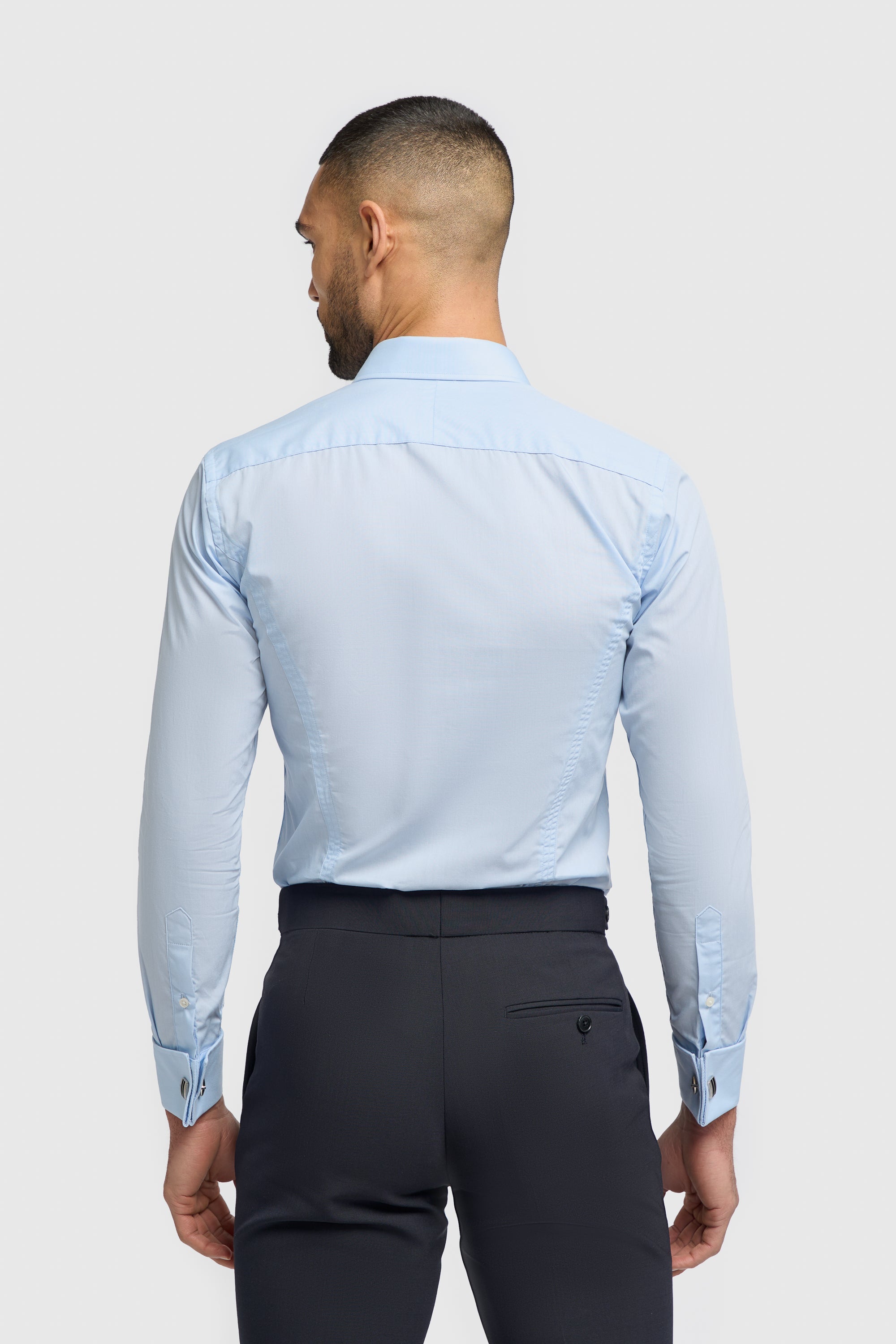 Men’s Double Cuff Long Sleeve Cotton Slim Fit Formal Shirt Back Picture