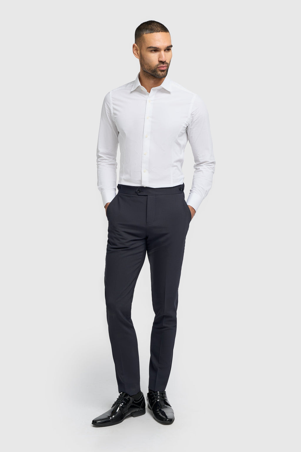 Men's Cotton Slim Fit Shirt with Cufflinks - ROSSI - White Model Front Picture
