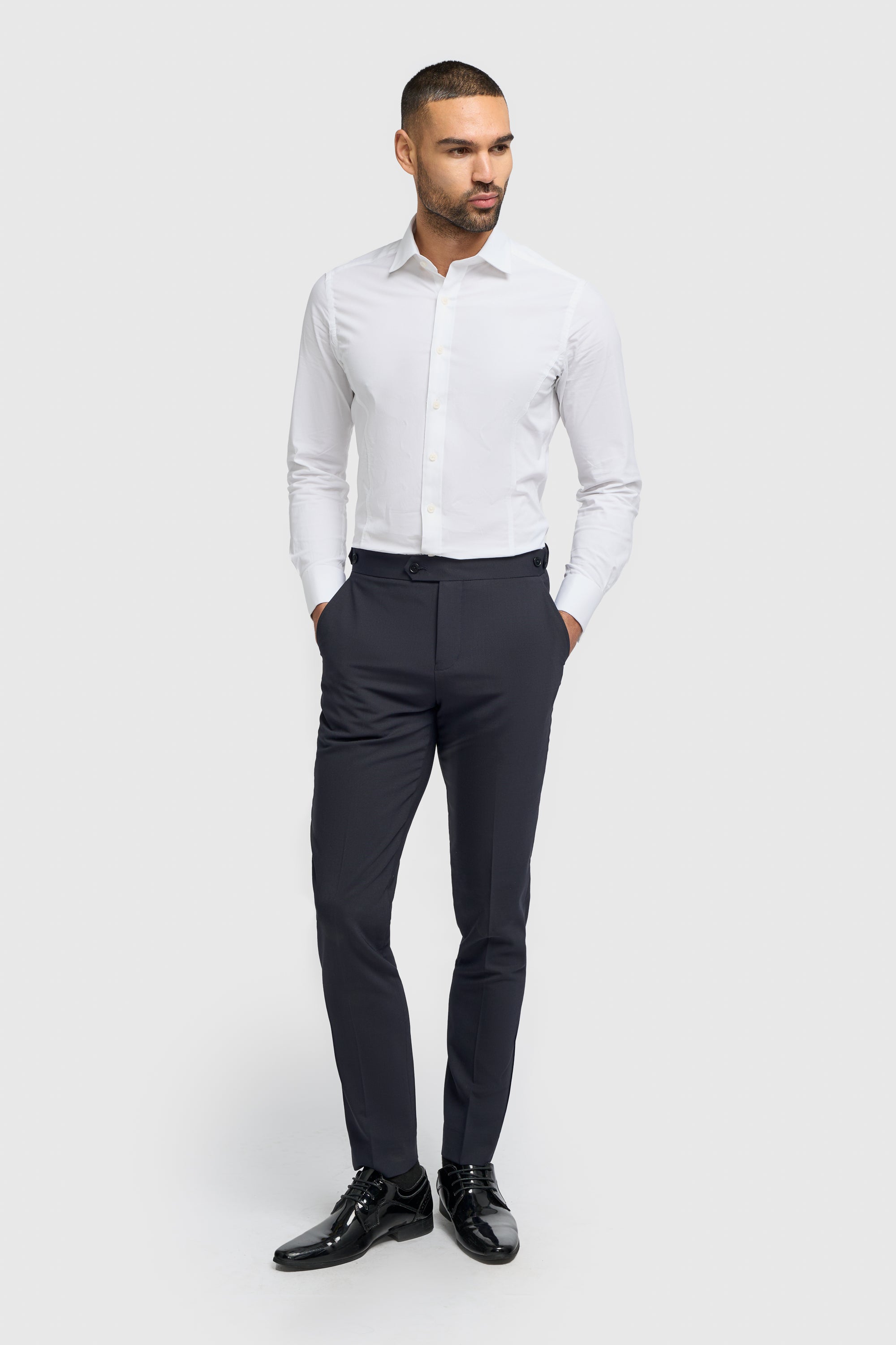 Men's Cotton Slim Fit Shirt with Cufflinks - ROSSI - White Model Front Picture