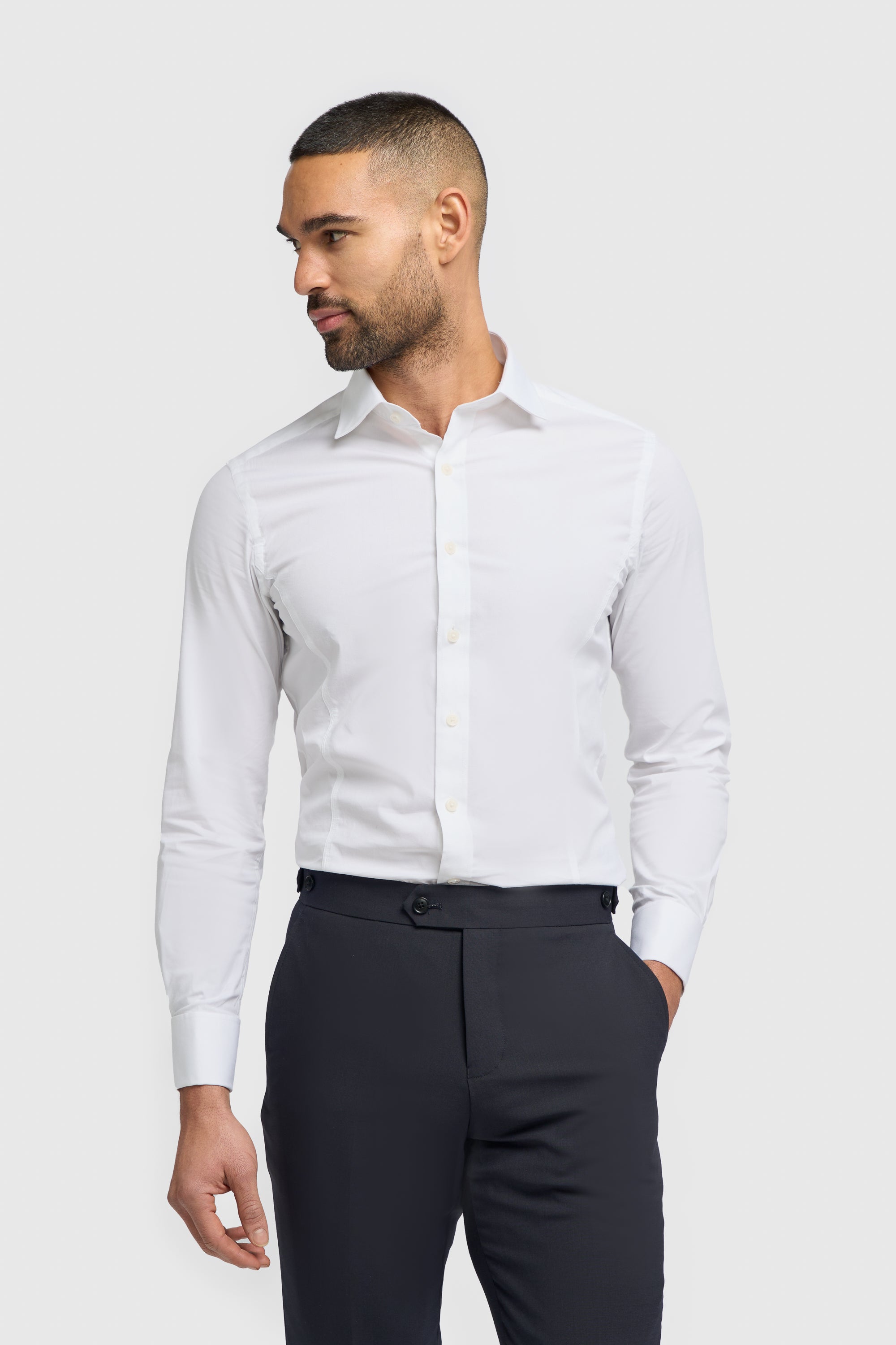 Men’s double cuff slim fit formal shirt classic weave