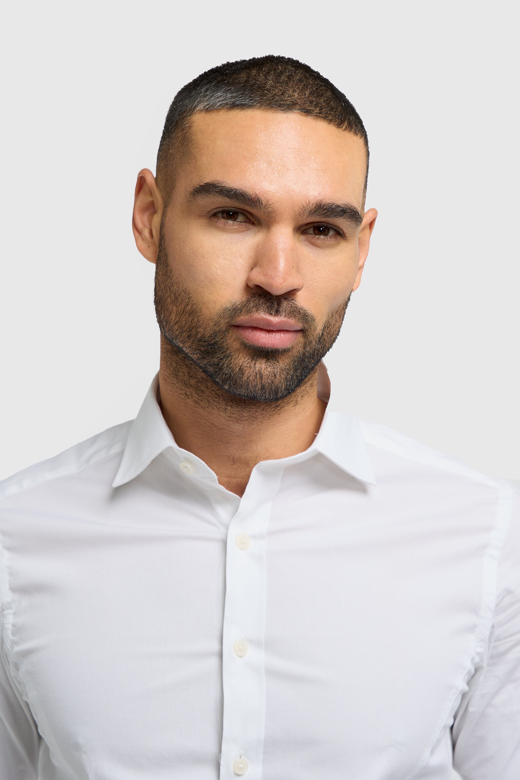 Men's Cotton Slim Fit Shirt with Cufflinks - ROSSI - White Model Picture