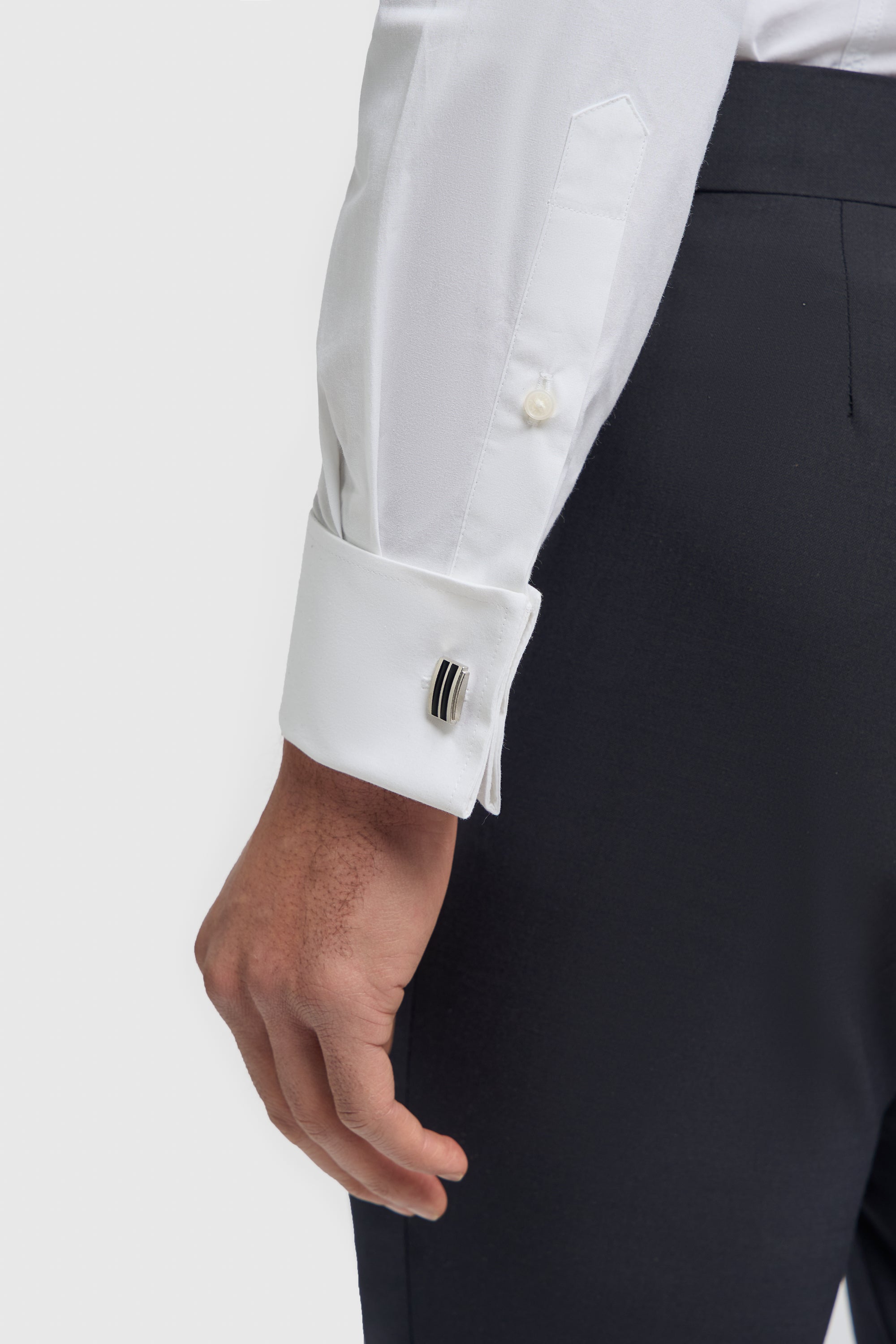 Men's Cotton Slim Fit Shirt with Cufflinks - ROSSI - White Detail Picture
