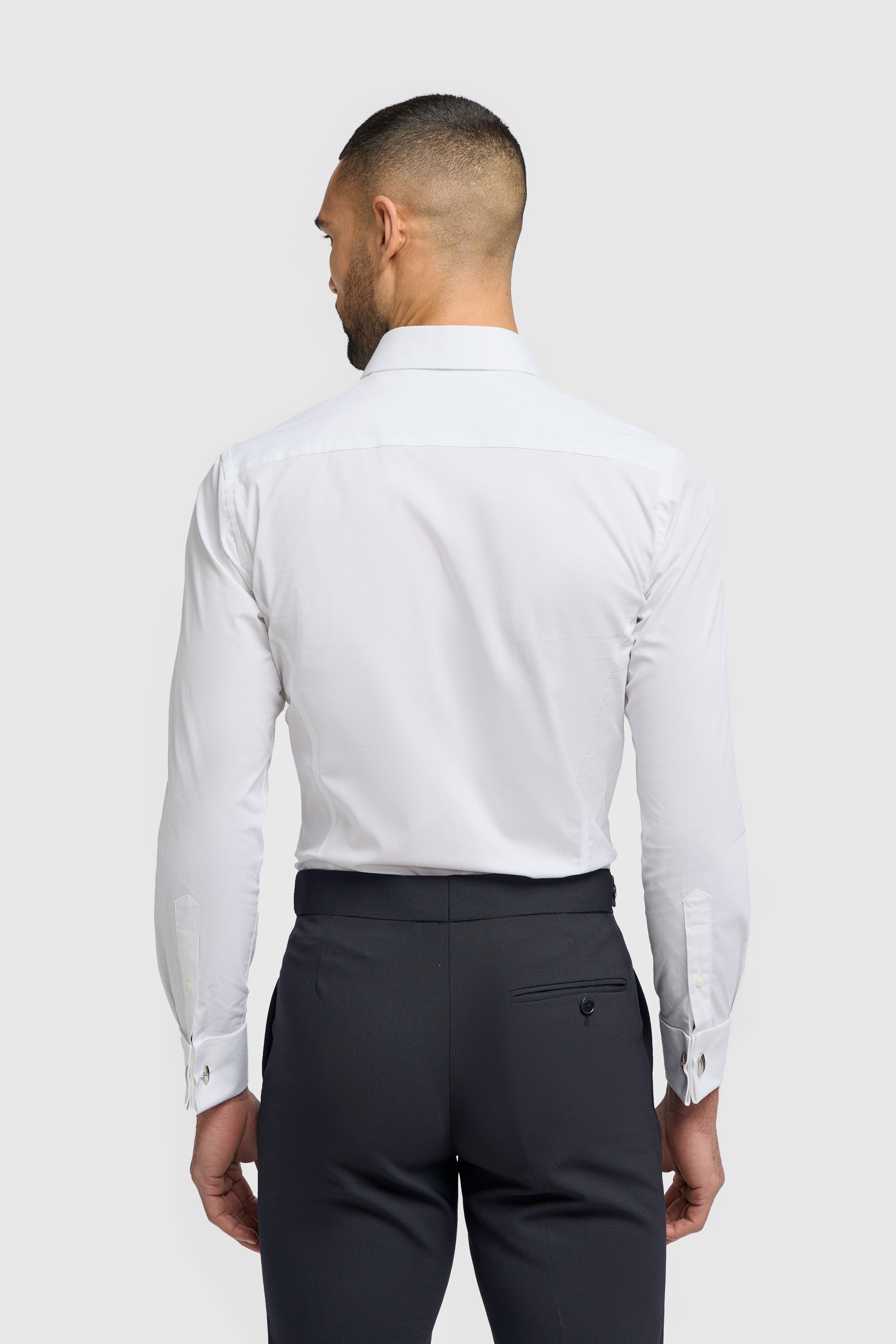 Men's Cotton Slim Fit Shirt with Cufflinks - ROSSI - White Back Picture