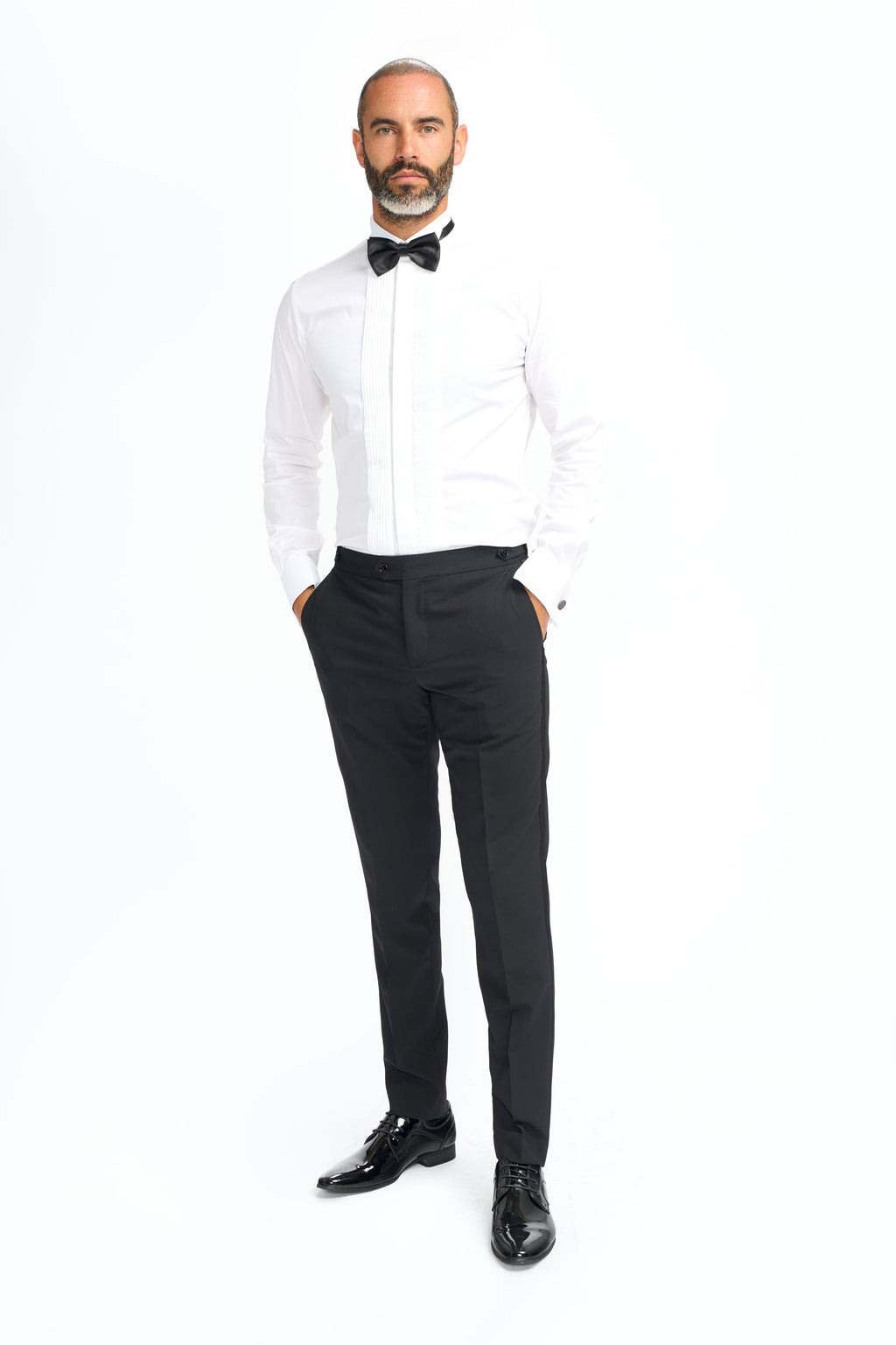 Mens White Cotton Pleated Tuxedo Shirt With Cufflinks