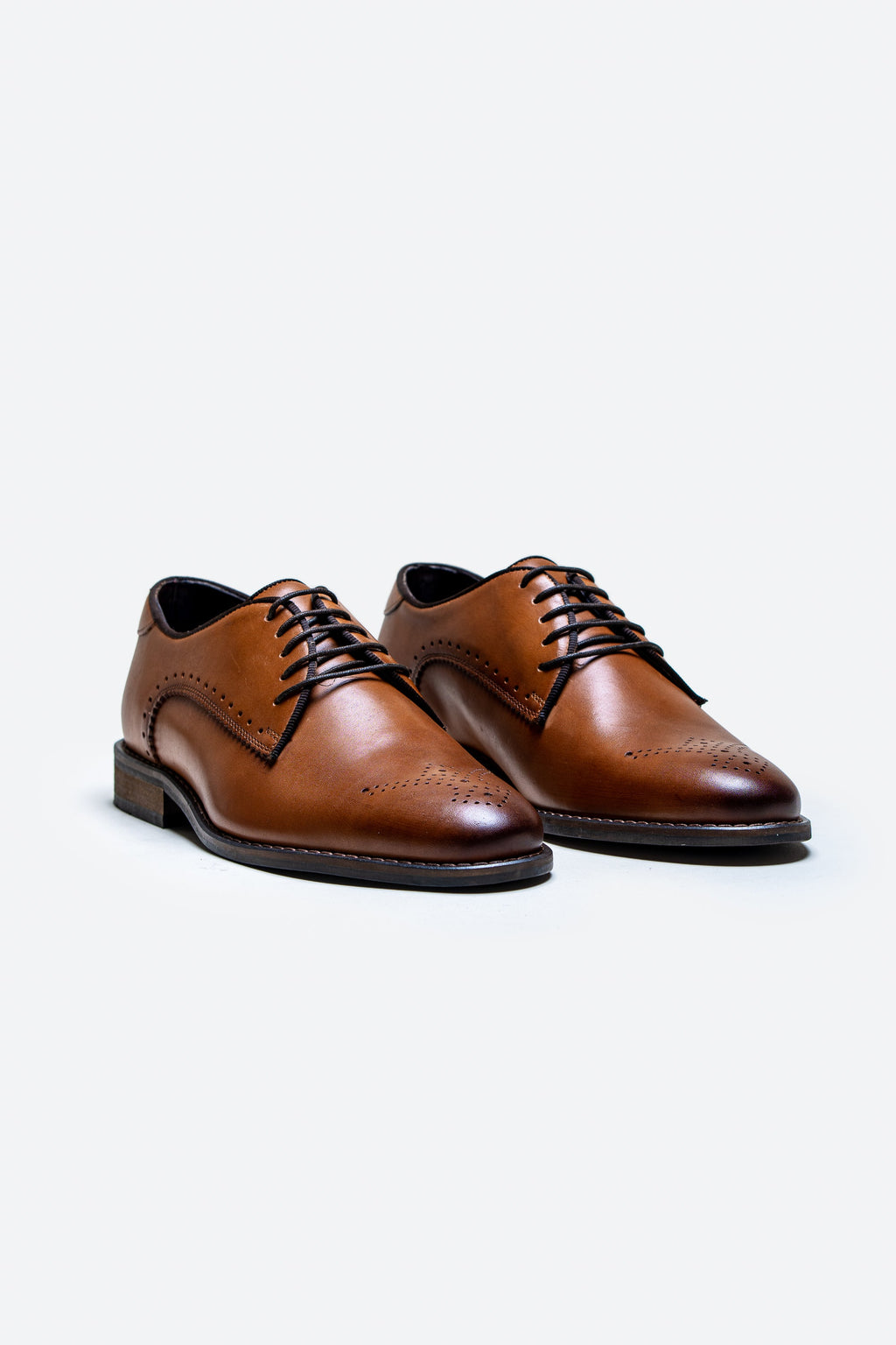 Men's tan brown derby lace-up leather brogue dress shoes, MADRID.