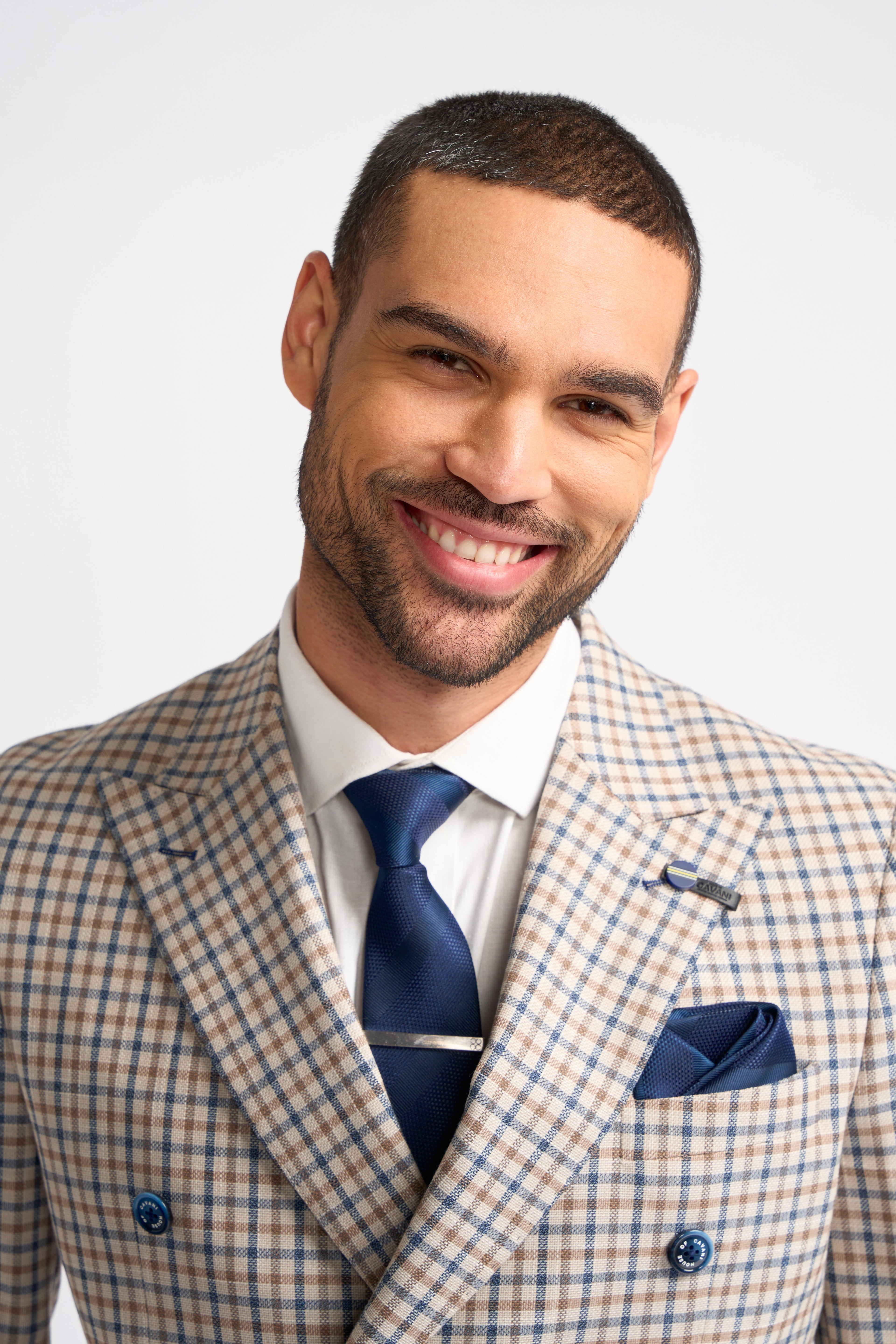 Men’s Double Breasted Checkered Beige Plaid Blazer – SERGIO - Beige
