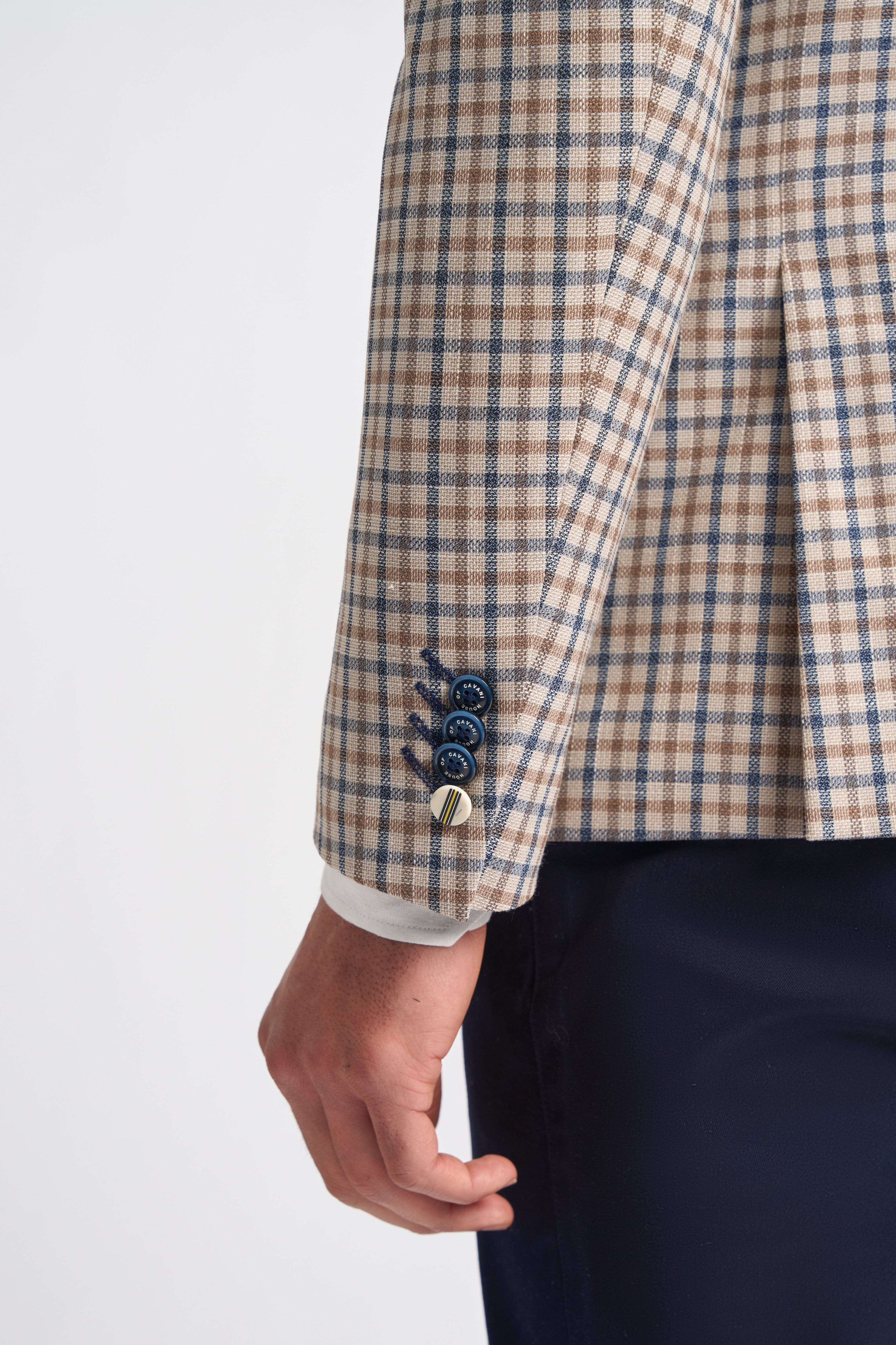 Men’s Double Breasted Checkered Beige Plaid Blazer – SERGIO - Beige