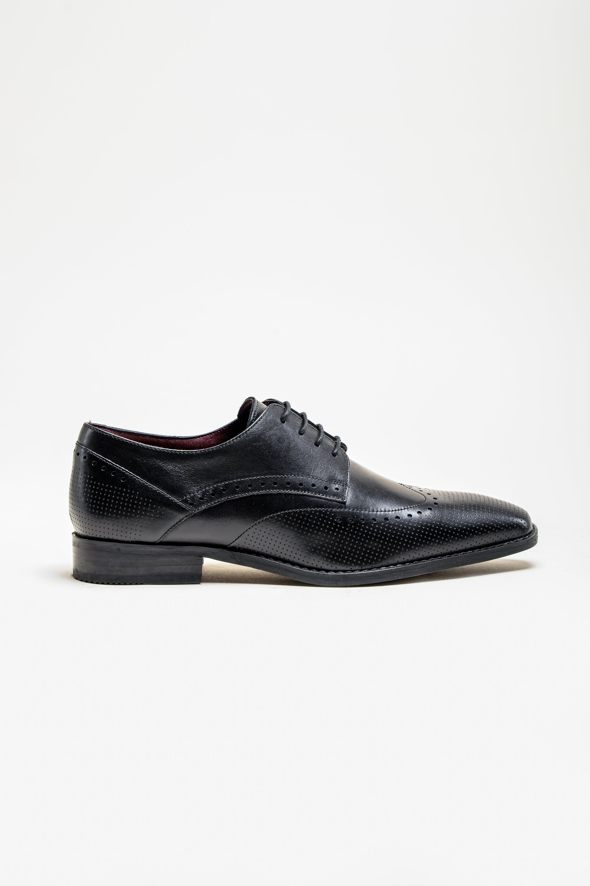 Men's Genuine Leather Derby Brogue Shoes - LISBON Black Side Picture