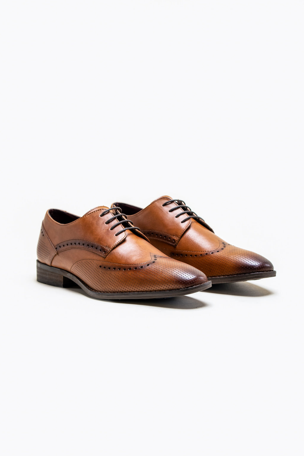 Men's tan genuine leather derby brogue shoes, LISBON.