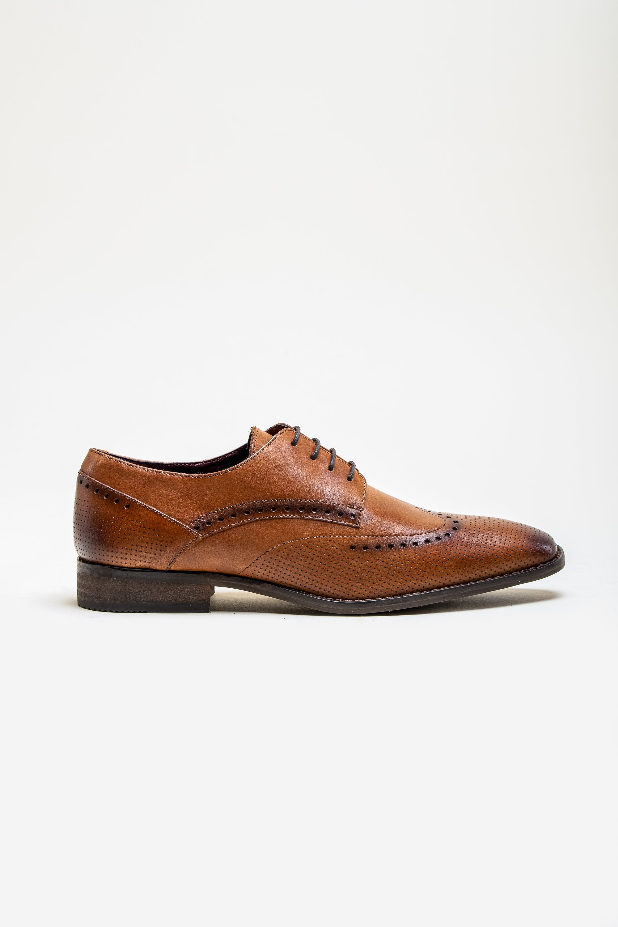 Men's Genuine Leather Derby Brogue Shoes - LISBON Tan Side Picture