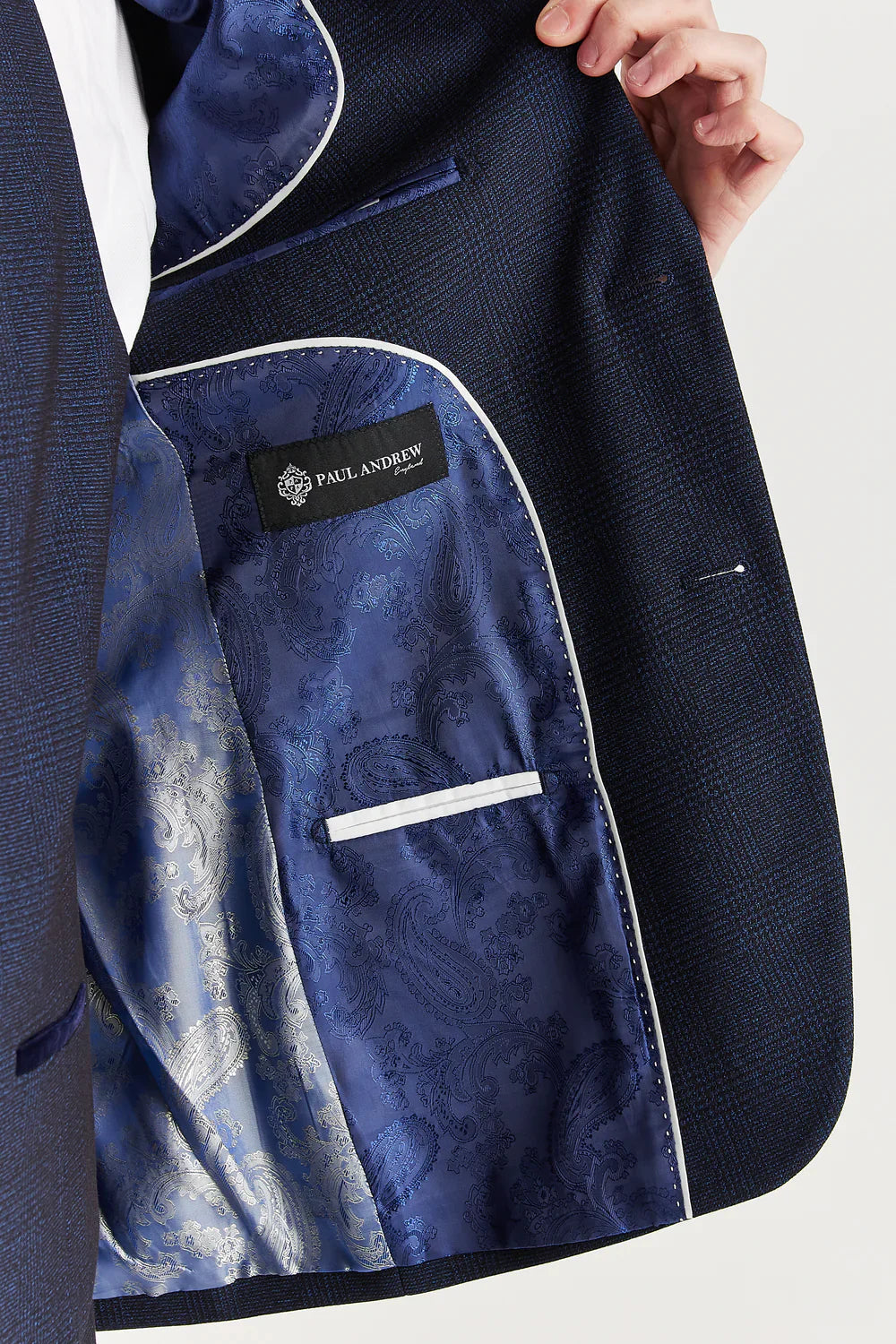 Men’s Glen Check Formal Suit Jacket - Regent - Navy Linning Picture