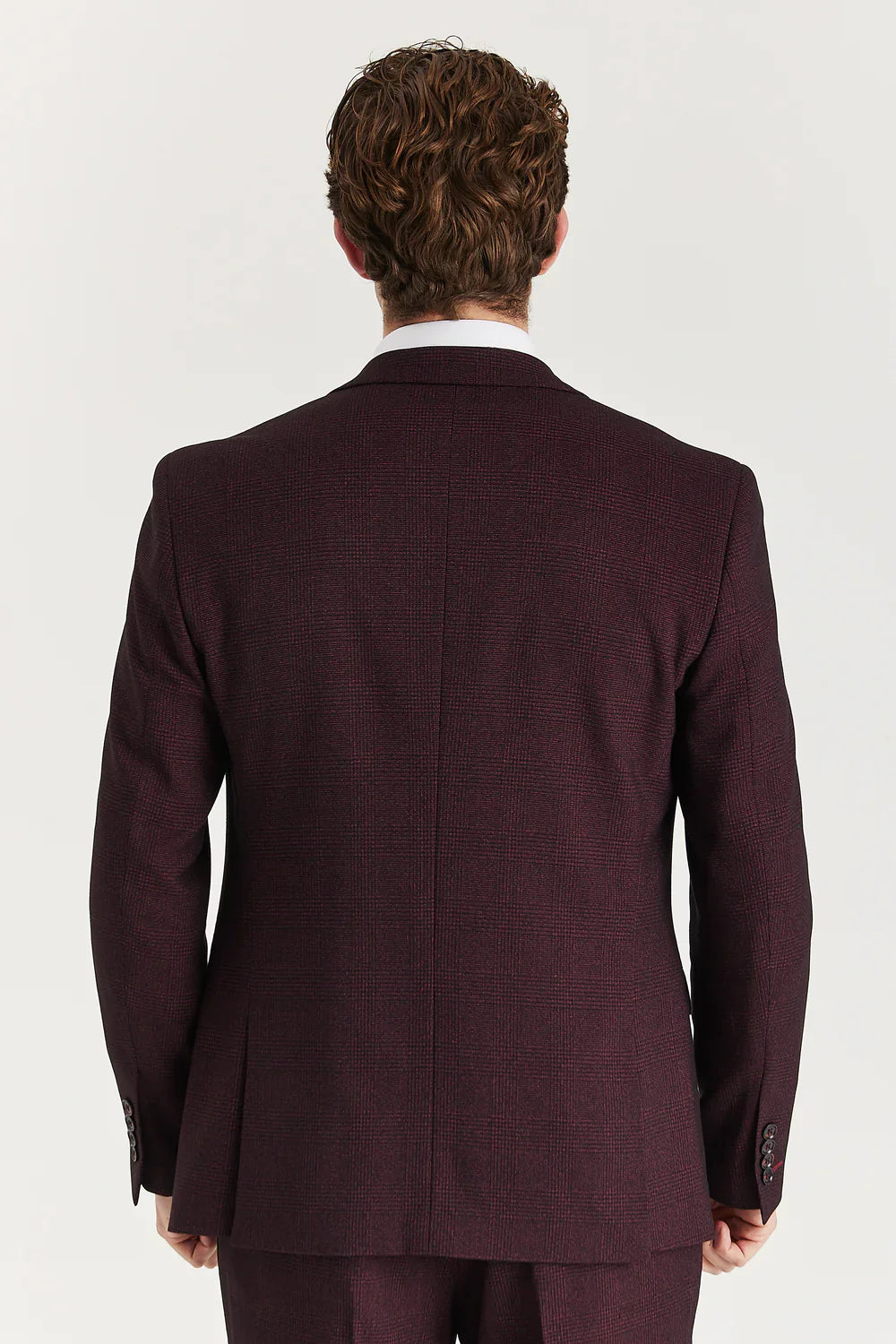 Men’s Glen Check Formal Suit Jacket - Regent - Wine Red Model Back picture