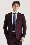 Men’s Glen Check Formal Suit Jacket - Regent - Wine Red Model Picture