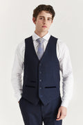 Mens navy glen check formal waistcoat Regent