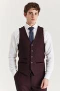 Mens wine red glen check formal waistcoat Regent