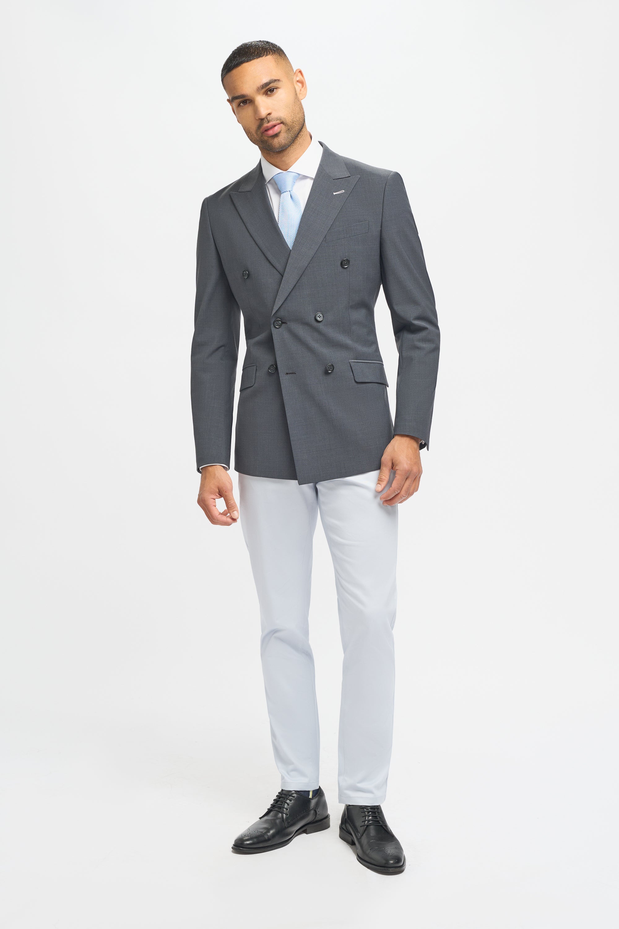 Mens Charcoal Grey Puppytooth Double Breasted Suit Jacket BOND