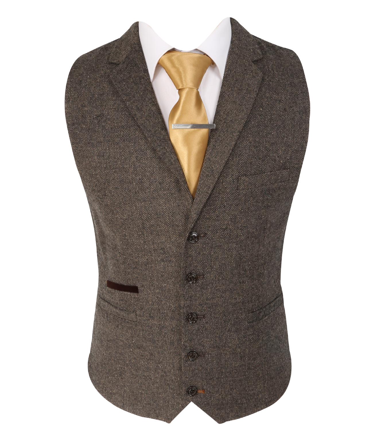 Mens brown herringbone tweed slim fit waistcoat Martez